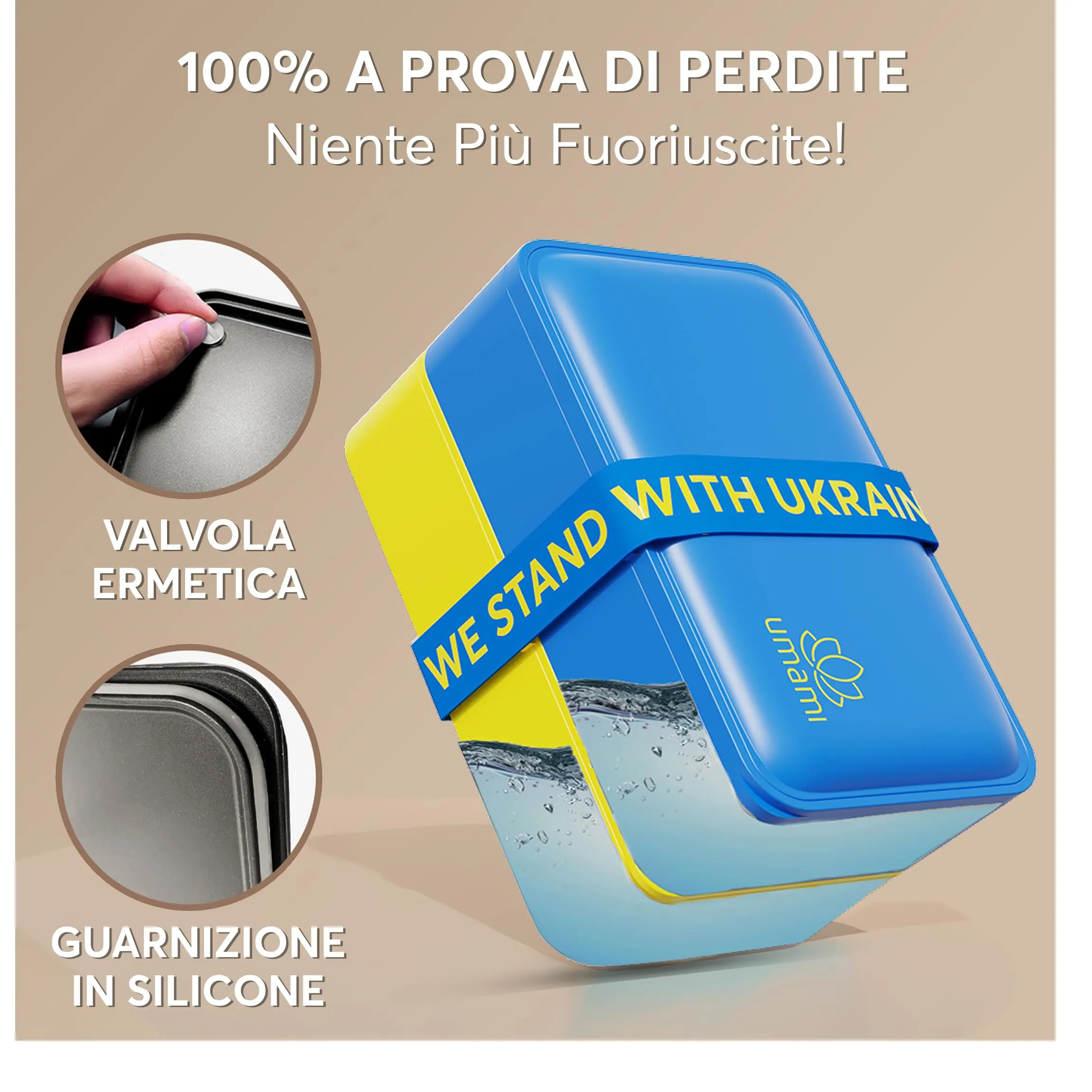 Umami Bento Box Porta Pranzo Ermetico con Scomparti, 1200 ml, Blu e Oro - immagine 4