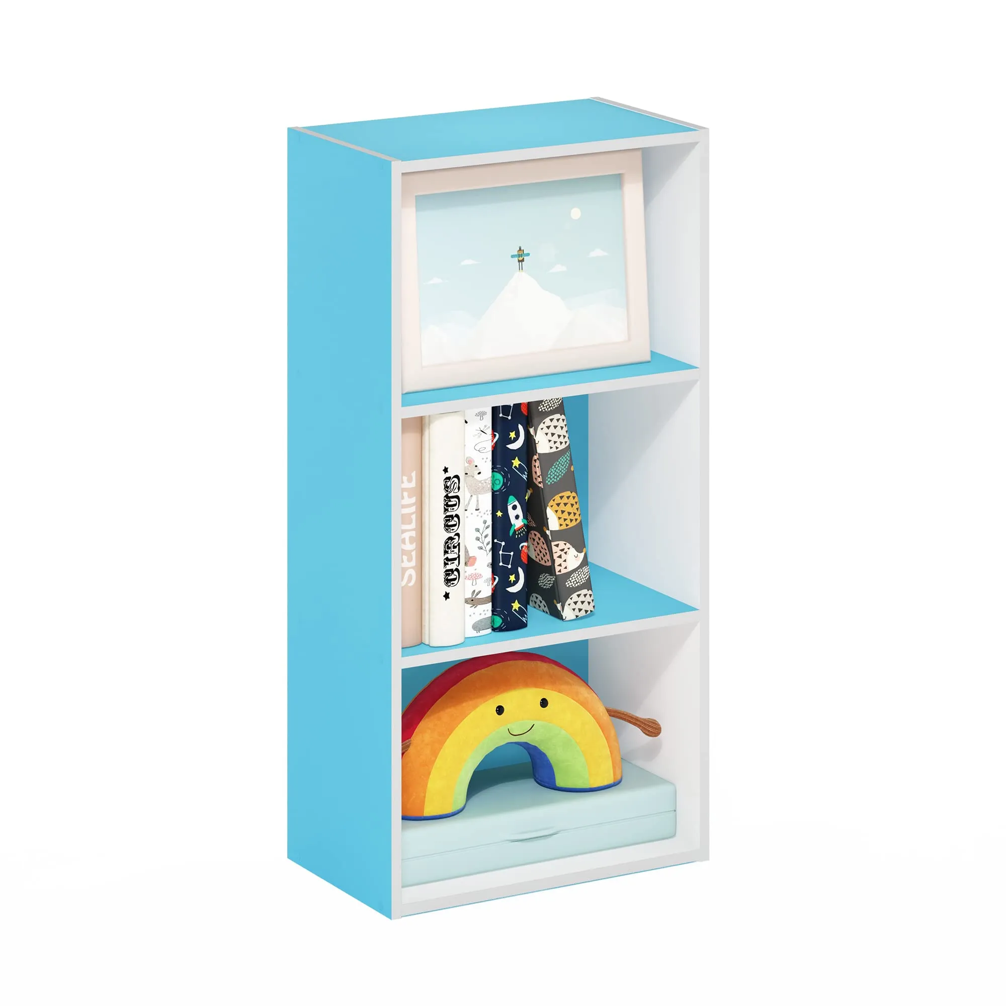 Furinno Luder Libreria a 3 ripiani, Azzurro/Bianco - immagine 1