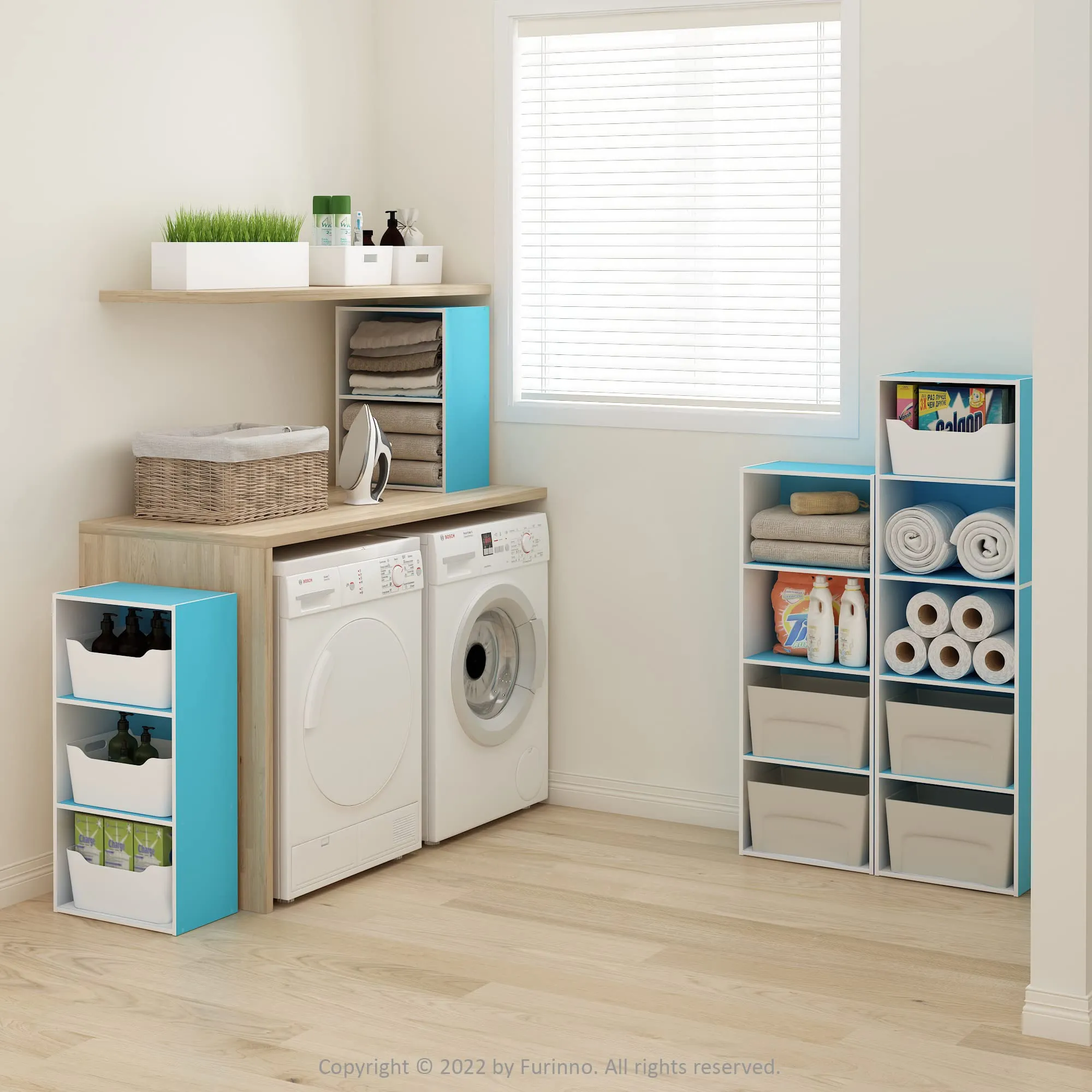 Furinno Luder Libreria a 3 ripiani, Azzurro/Bianco - immagine 2