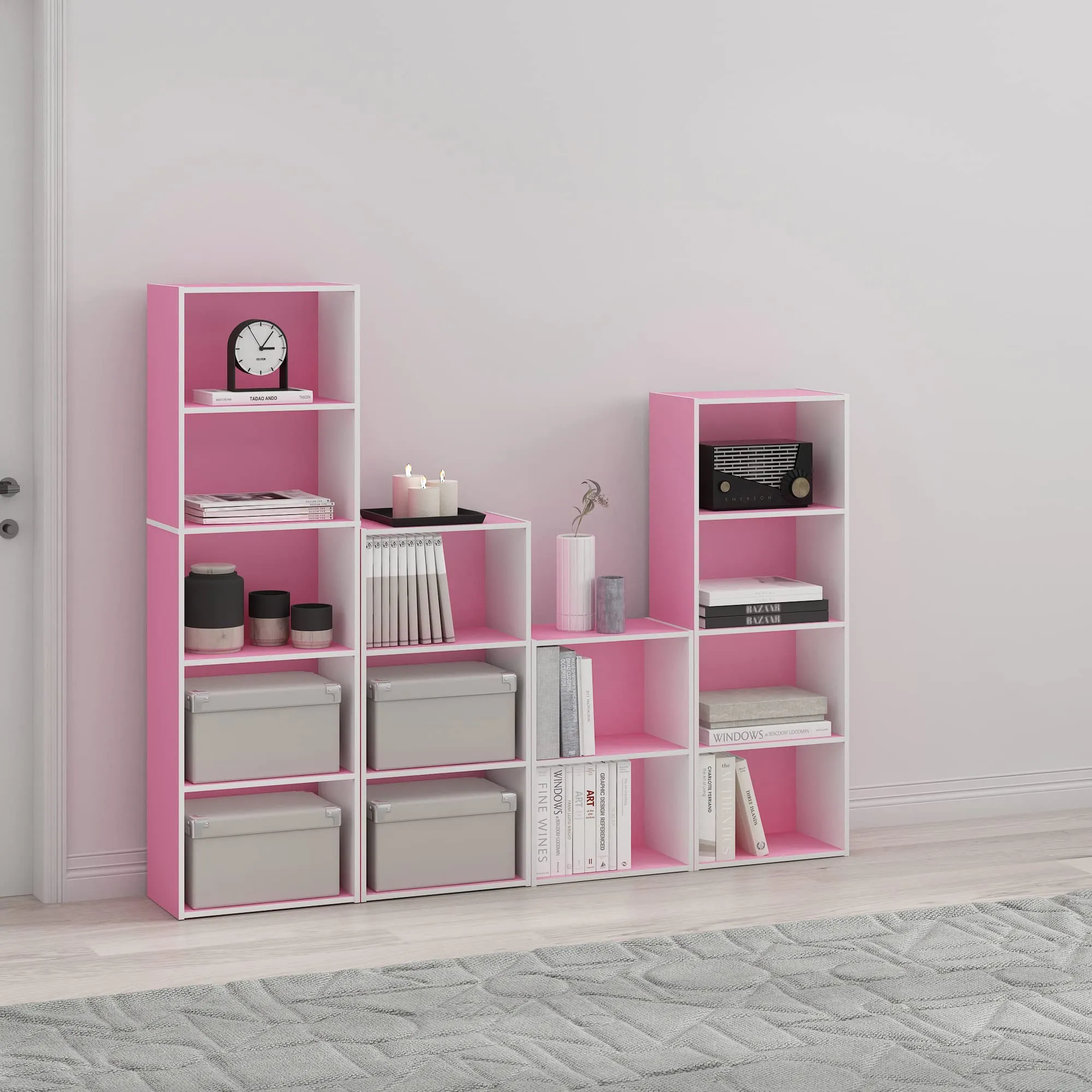 Furinno Luder Libreria a 3 ripiani, Rosa/Bianco - immagine 2