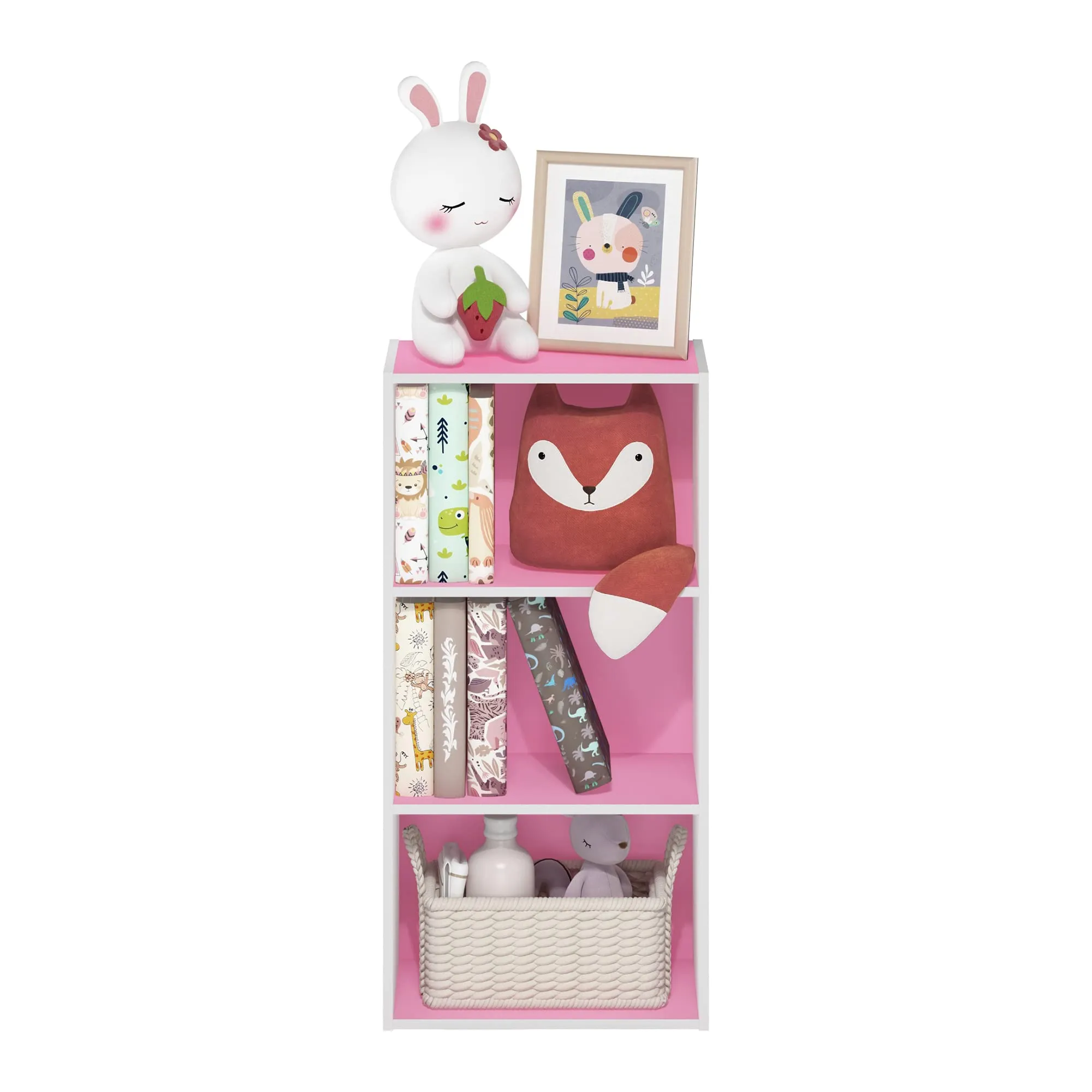 Furinno Luder Libreria a 3 ripiani, Rosa/Bianco - immagine 5