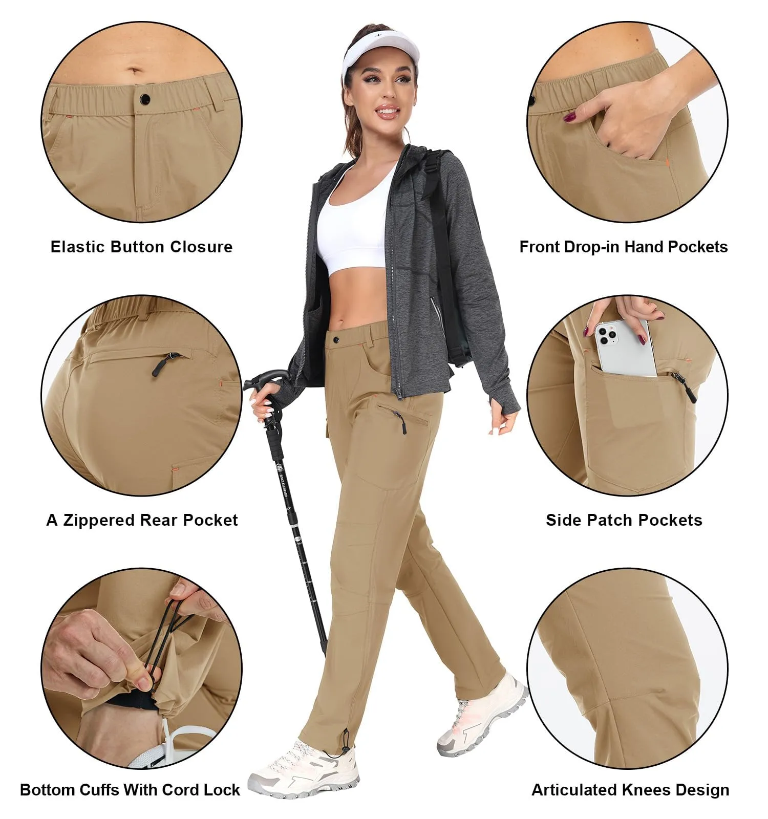 GymBrave Pantaloni Trekking Donna Cargo Capri 3/4 Estivi Kaki XXL - immagine 5