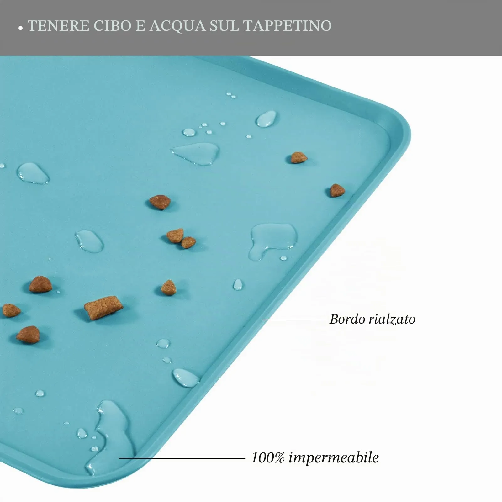 Reopet Tappetino in Silicone per Cibo e Acqua per Animali Domestici, Impermeabile e Antispill, 60 x 40 cm, Turchese - immagine 4