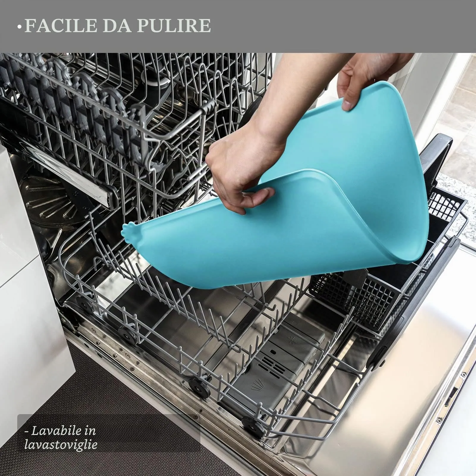 Reopet Tappetino in Silicone per Cibo e Acqua per Animali Domestici, Impermeabile e Antispill, 60 x 40 cm, Turchese - immagine 5