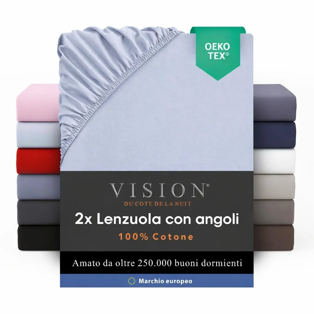 VISION Lenzuolo con angoli 100% cotone, 90 x 200 cm, grigio perla, confezione da 2 - immagine 1