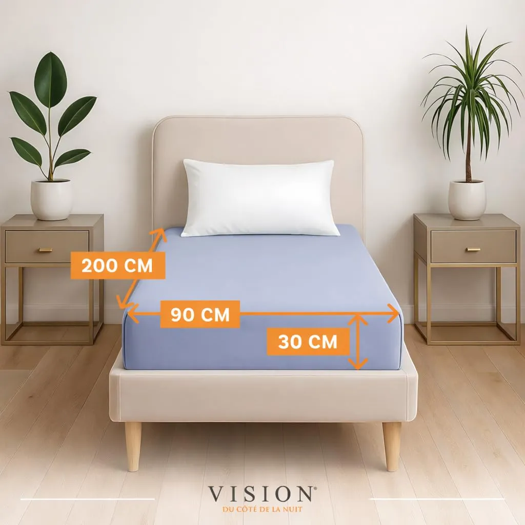 VISION Lenzuolo con angoli 100% cotone, 90 x 200 cm, grigio perla, confezione da 2 - immagine 2