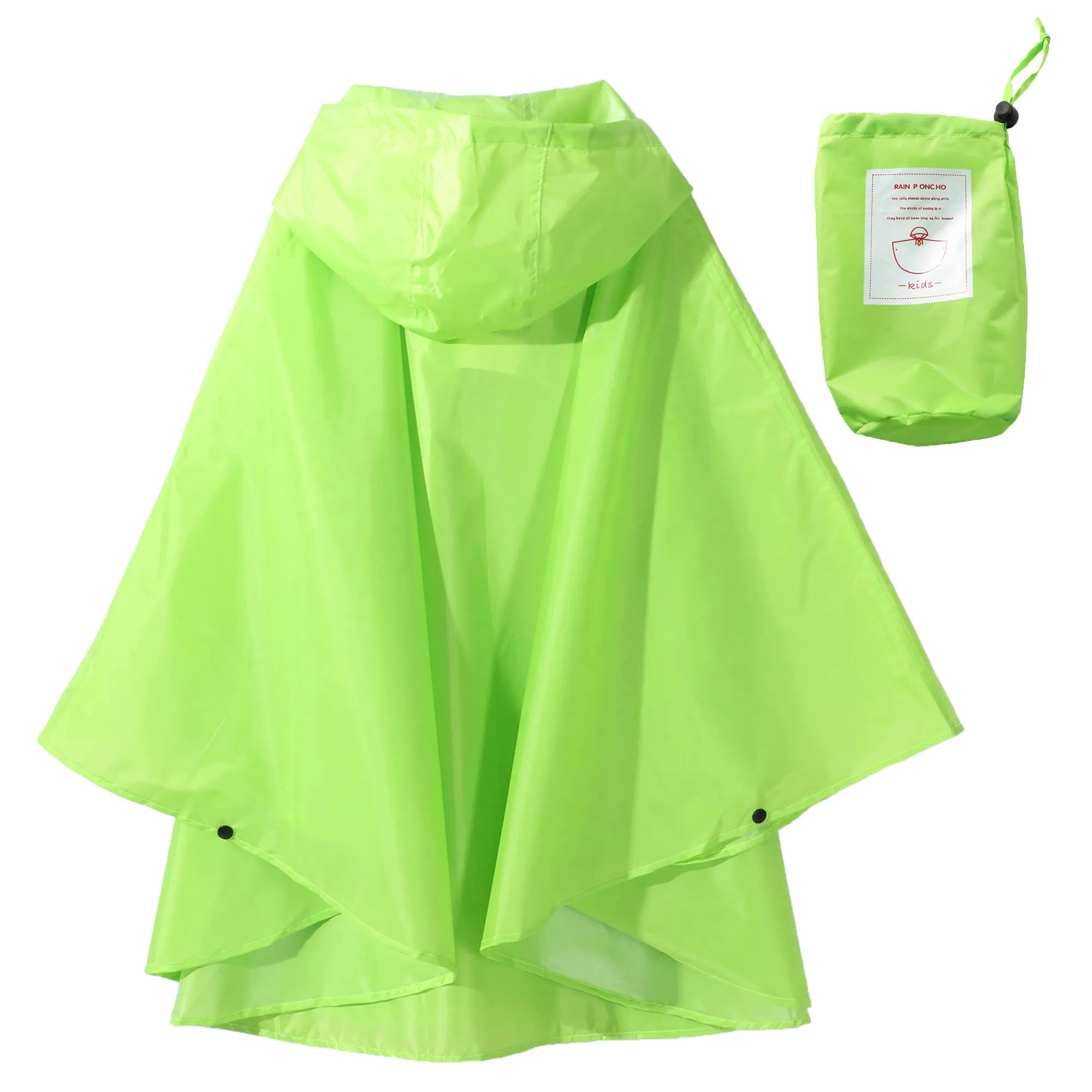 QIKADO Poncho Impermeabile Unisex con Cappuccio per Bambina Verde L - immagine 3