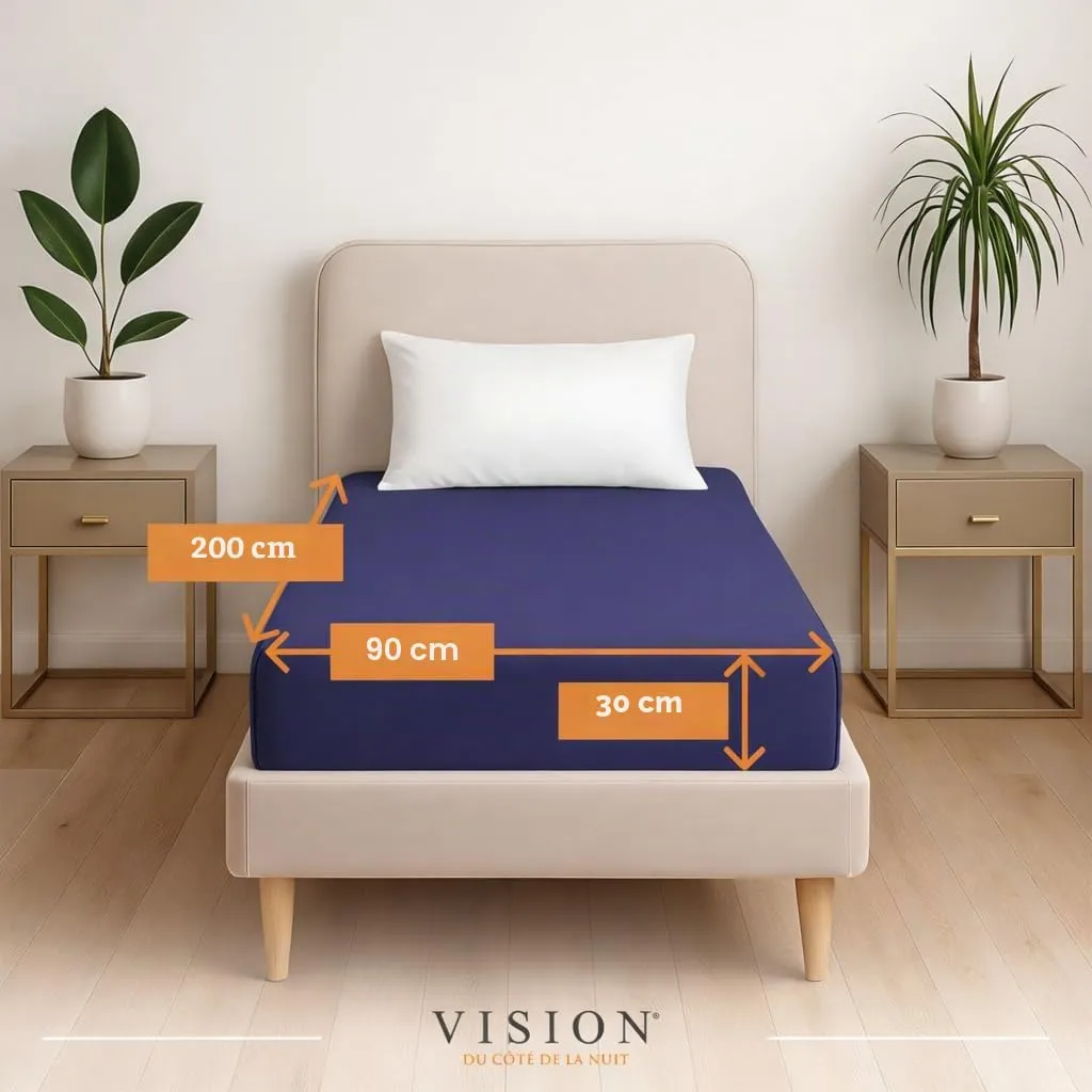 VISION Lenzuolo con angoli 100% cotone, 90 x 200 cm, Blu Navy (Confezione da 2) - immagine 2