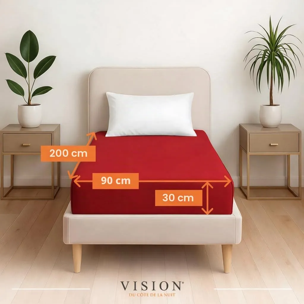 VISION Lenzuolo con angoli 100% cotone, 90 x 200 cm, Rosso, Confezione da 2 - immagine 2