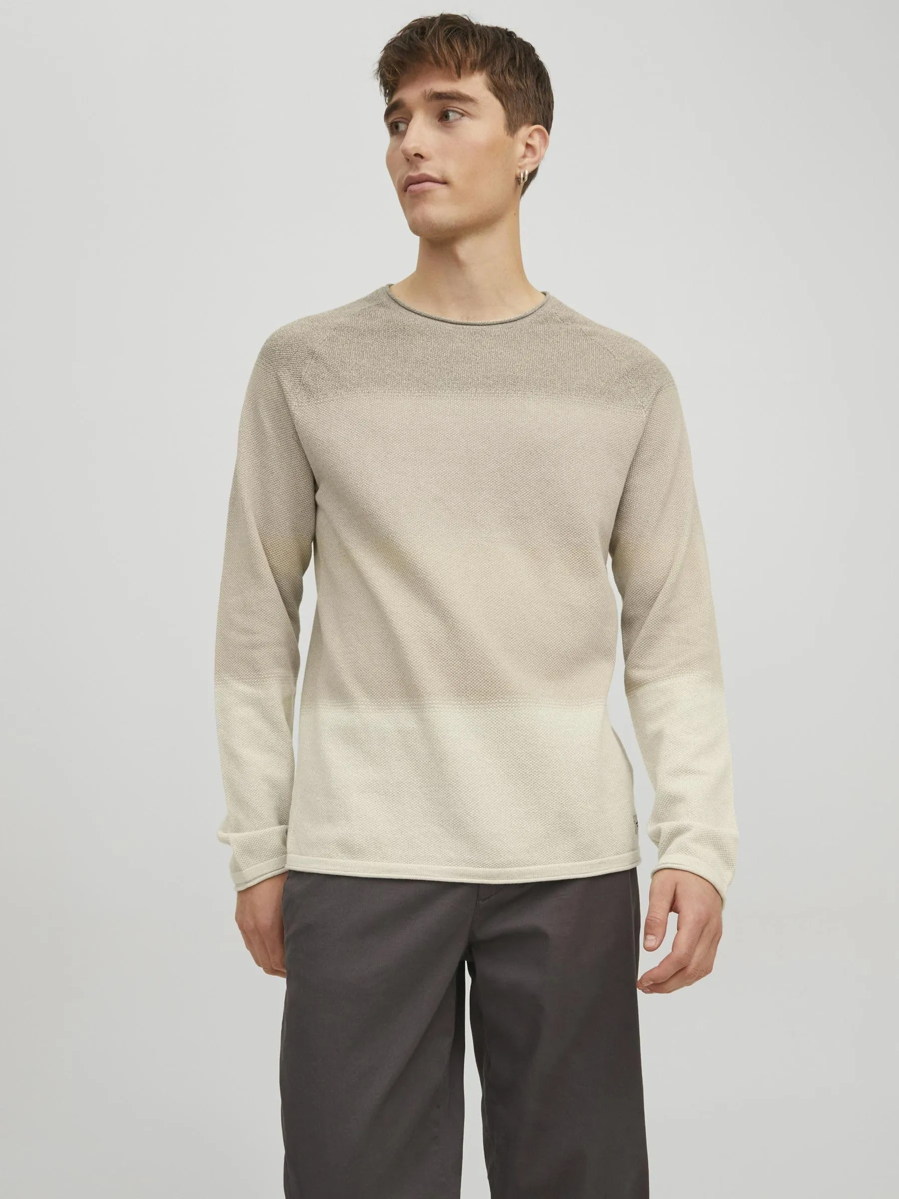 Jack & Jones JJEHill Knit Crew Neck NOOS Sweater - Oatmeal Gradient, M - immagine 2