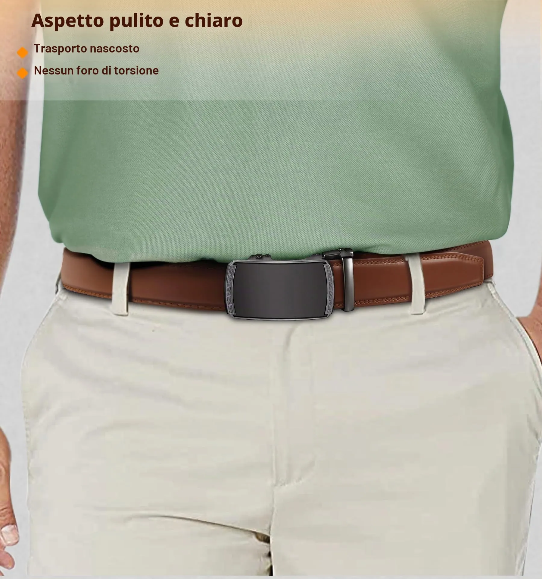 BULLIANT Cintura Uomo in Pelle con Fibbia Automatica a Cricchetto 35mm, Mattone Rosso, 125cm - immagine 6