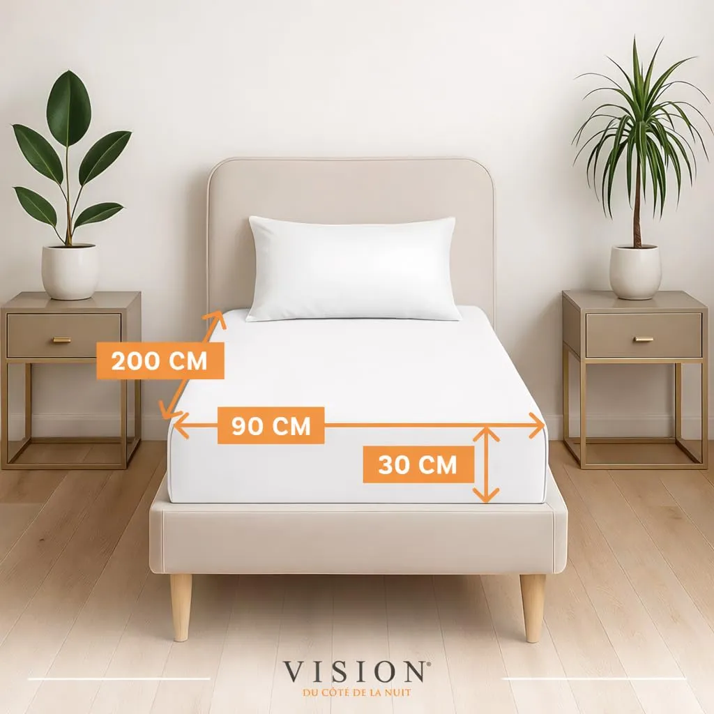 VISION Lenzuolo con angoli 100% cotone, 90 x 200 cm, Bianco (Confezione da 2) - immagine 2