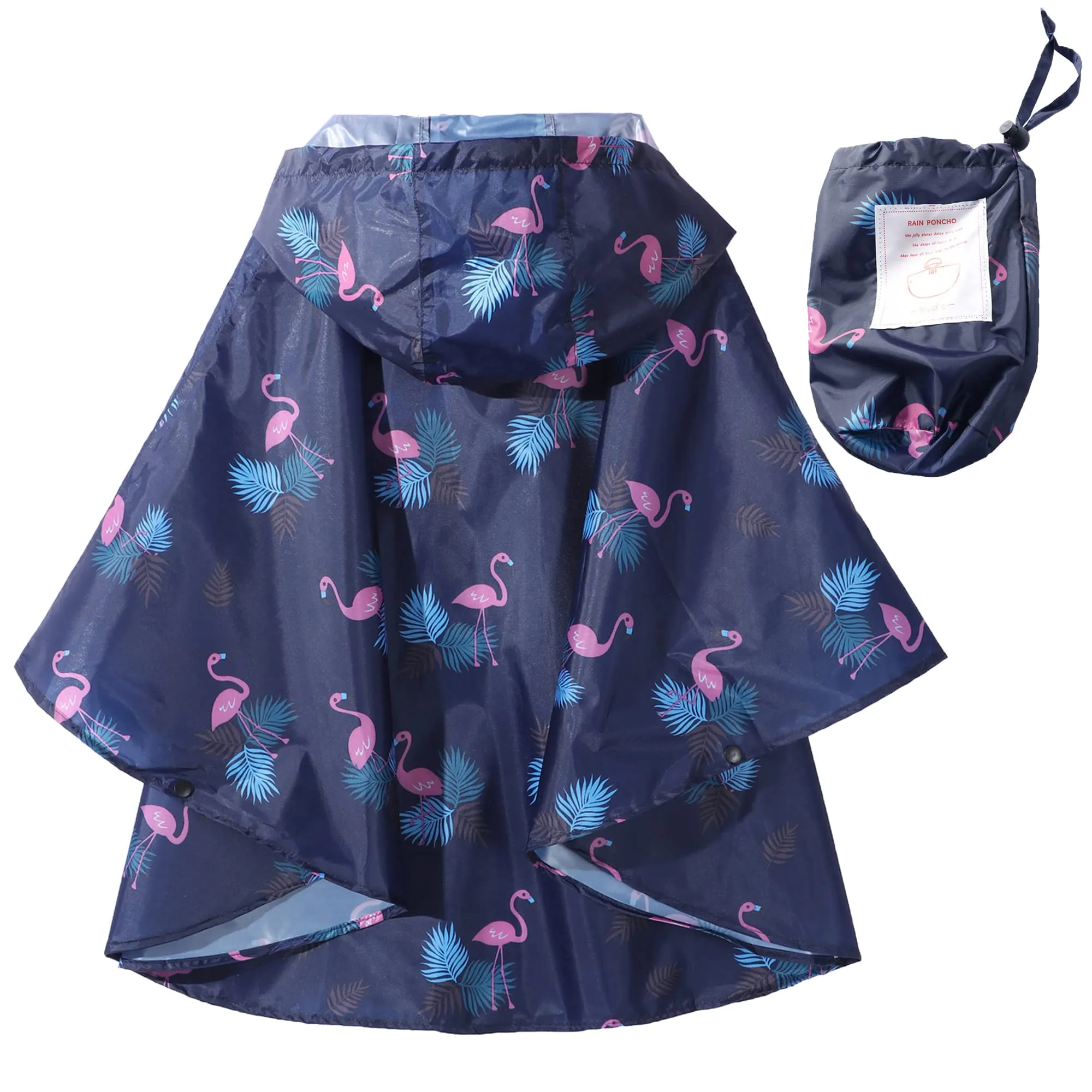 QIKADO Poncho Impermeabile Bambini Unisex con Sacchetto di Stoccaggio, Blauer Flamingo, L - immagine 2