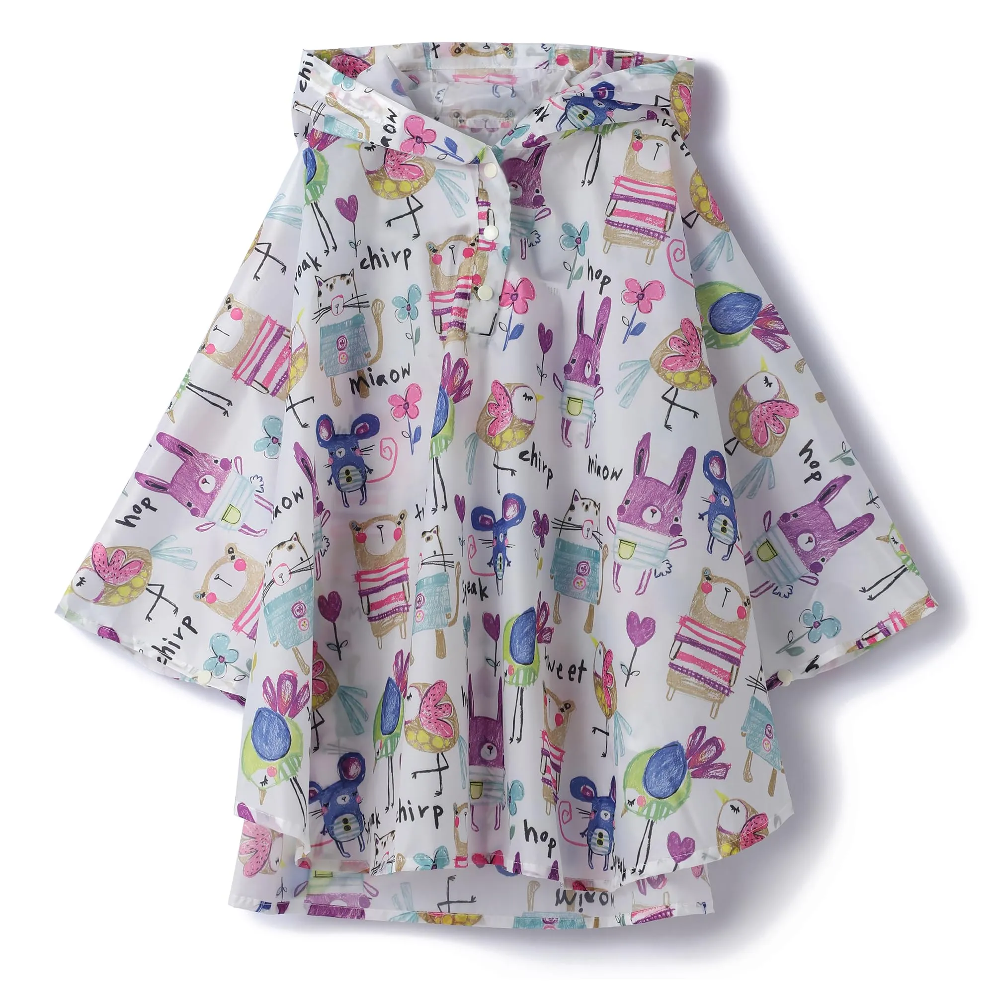 QIKADO Poncho Impermeabile per Bambini con Cappuccio e Borsa Portaoggetti, L - immagine 1