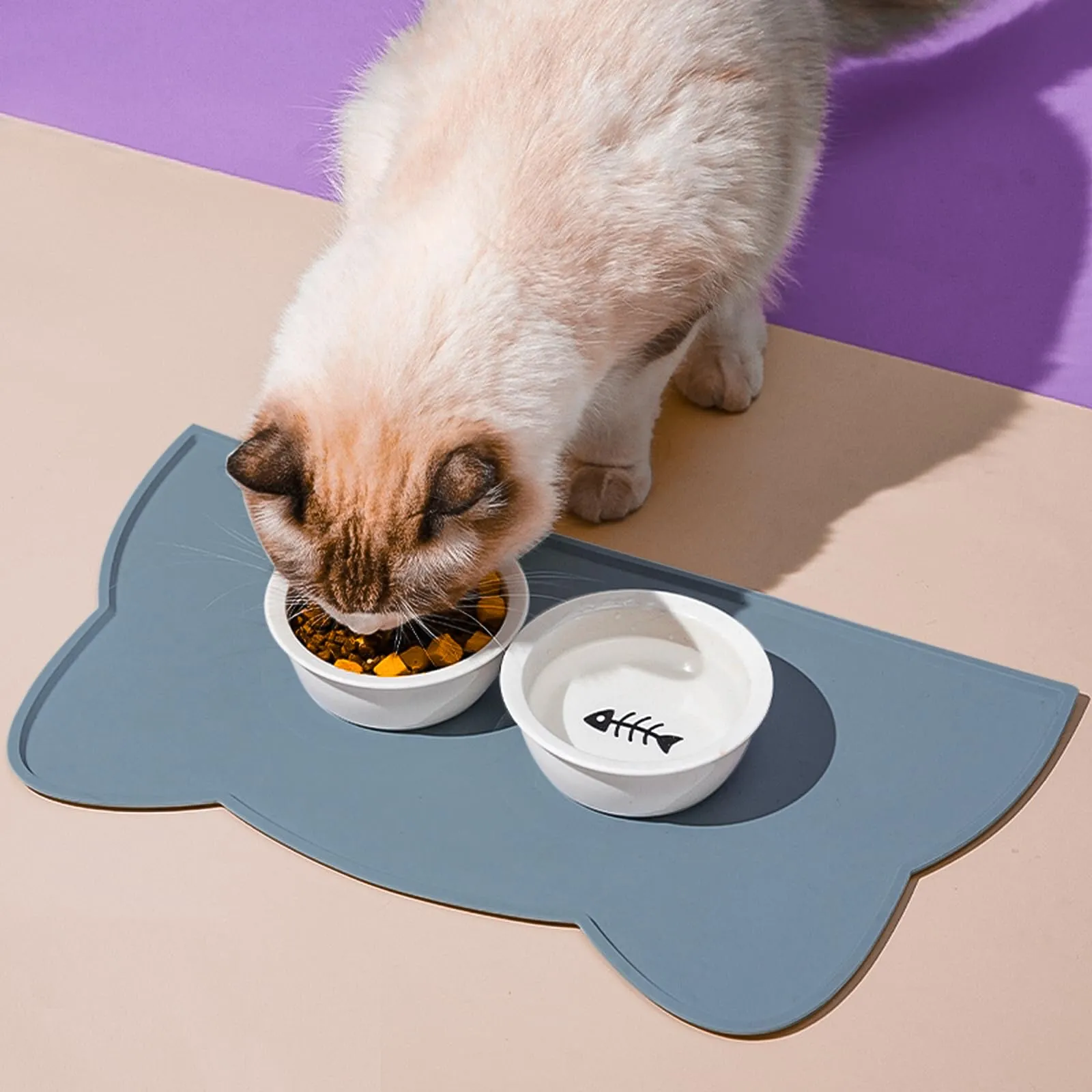 Septillar Tappetino Sottociotola in Silicone per Cani e Gatti, Antiscivolo e Impermeabile, 44x25 cm, Blu Pietra - immagine 2