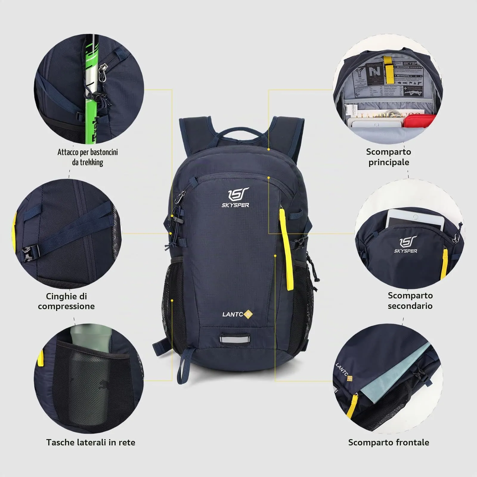 SKYSPER Zaino da Hiking 20L Scozzese Blu Navy - immagine 5