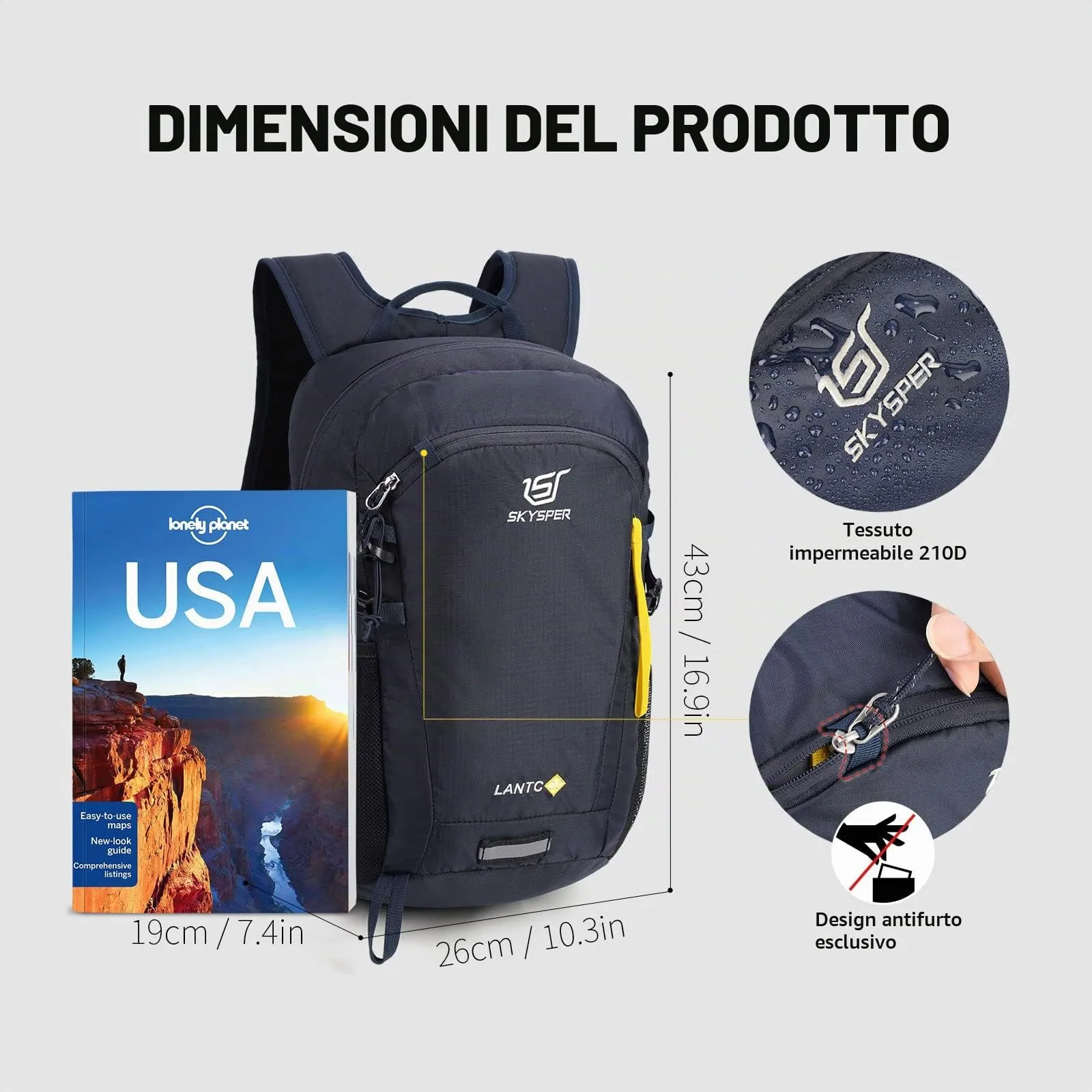 SKYSPER Zaino da Hiking 20L Scozzese Blu Navy - immagine 6