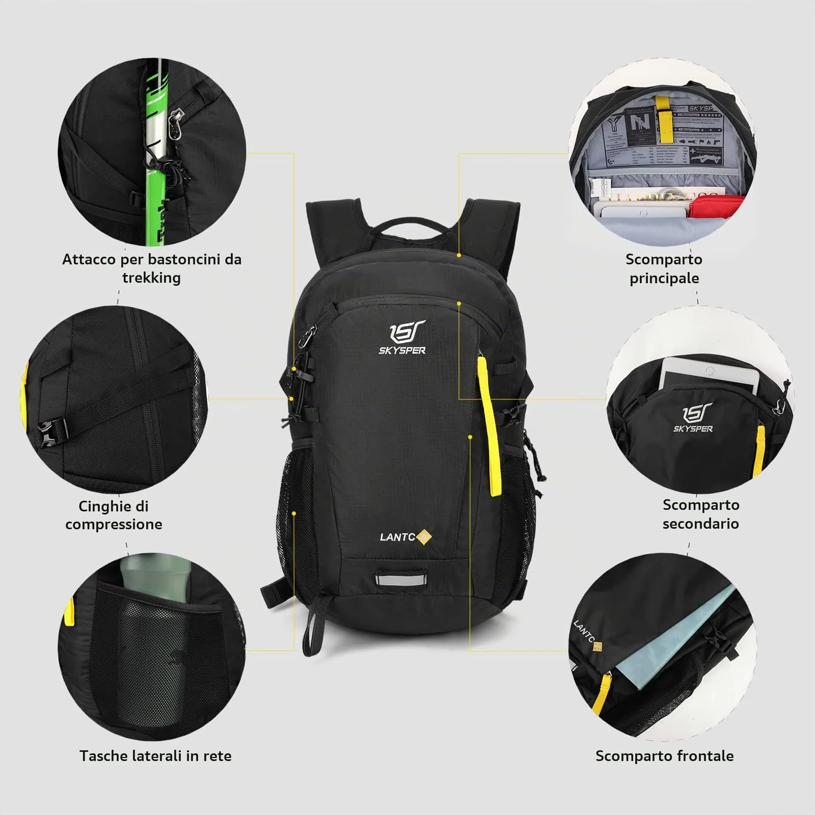 SKYSPER Zaino da Hiking 20L Scozzese Nero - immagine 5