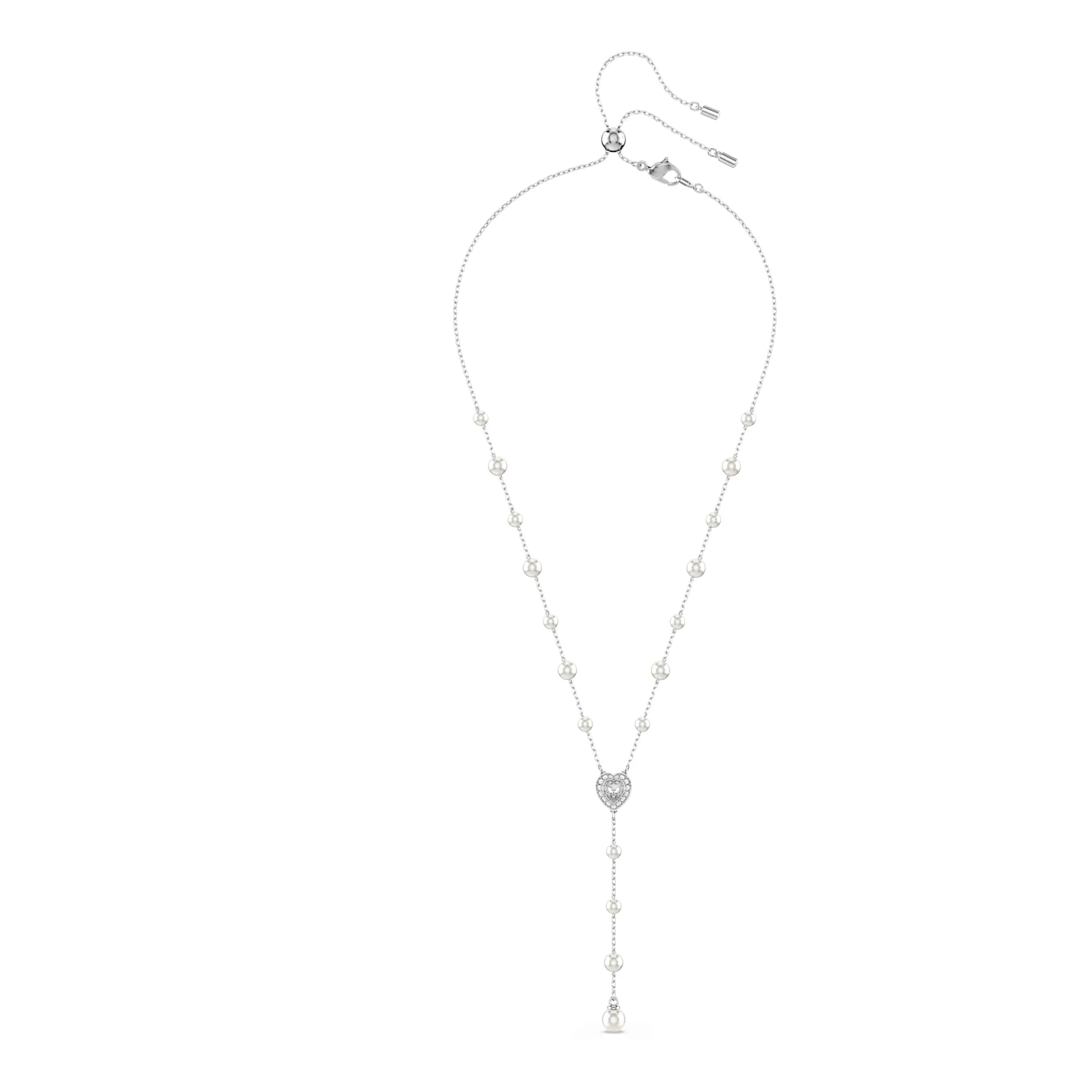 Swarovski Ariana Grande Collana a Y con Pavé di Cristalli e Crystal Pearls, Forma a Cuore, Placcatura Rodio, 38-48 cm - immagine 2