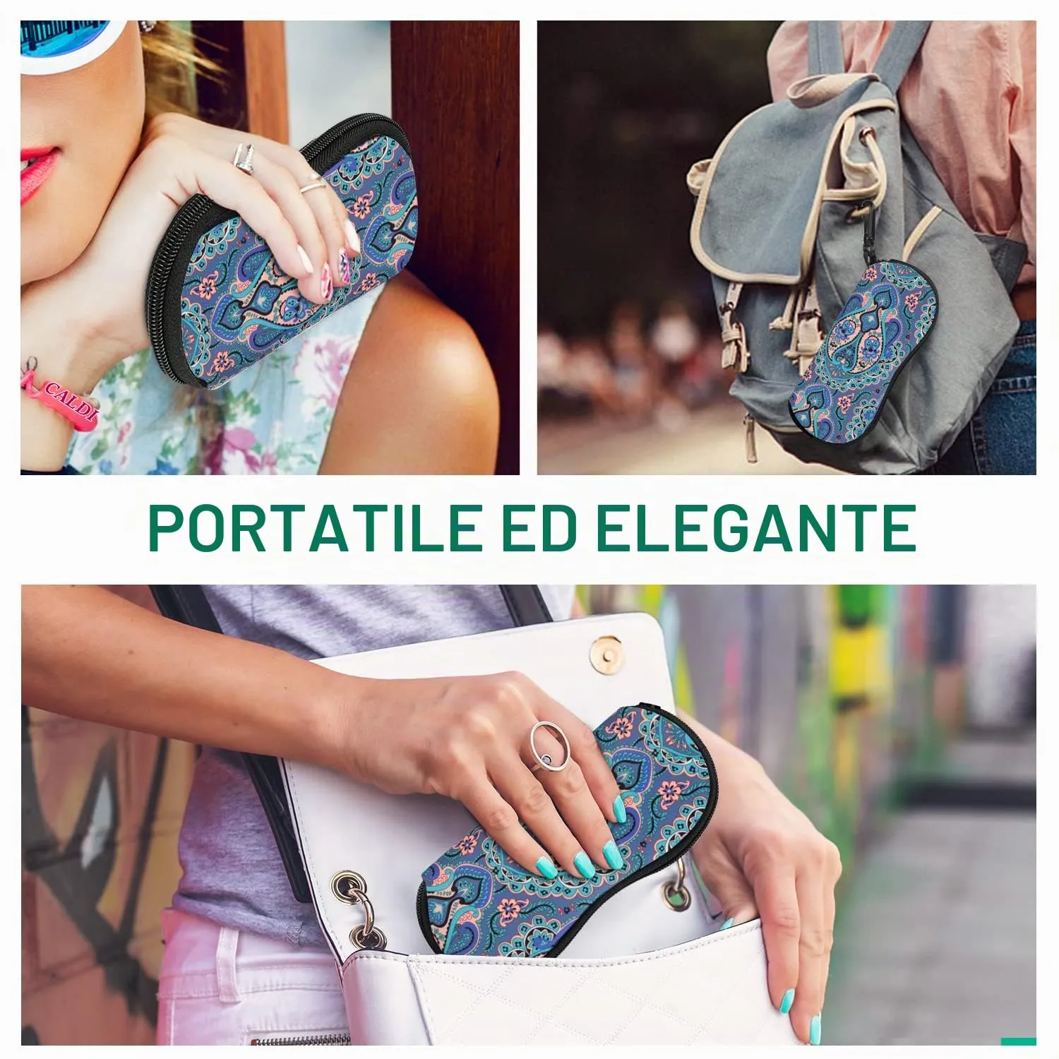 MoKo Astuccio per Occhiali in Neoprene con Clip da Cintura, Piuma di Pavone - immagine 6