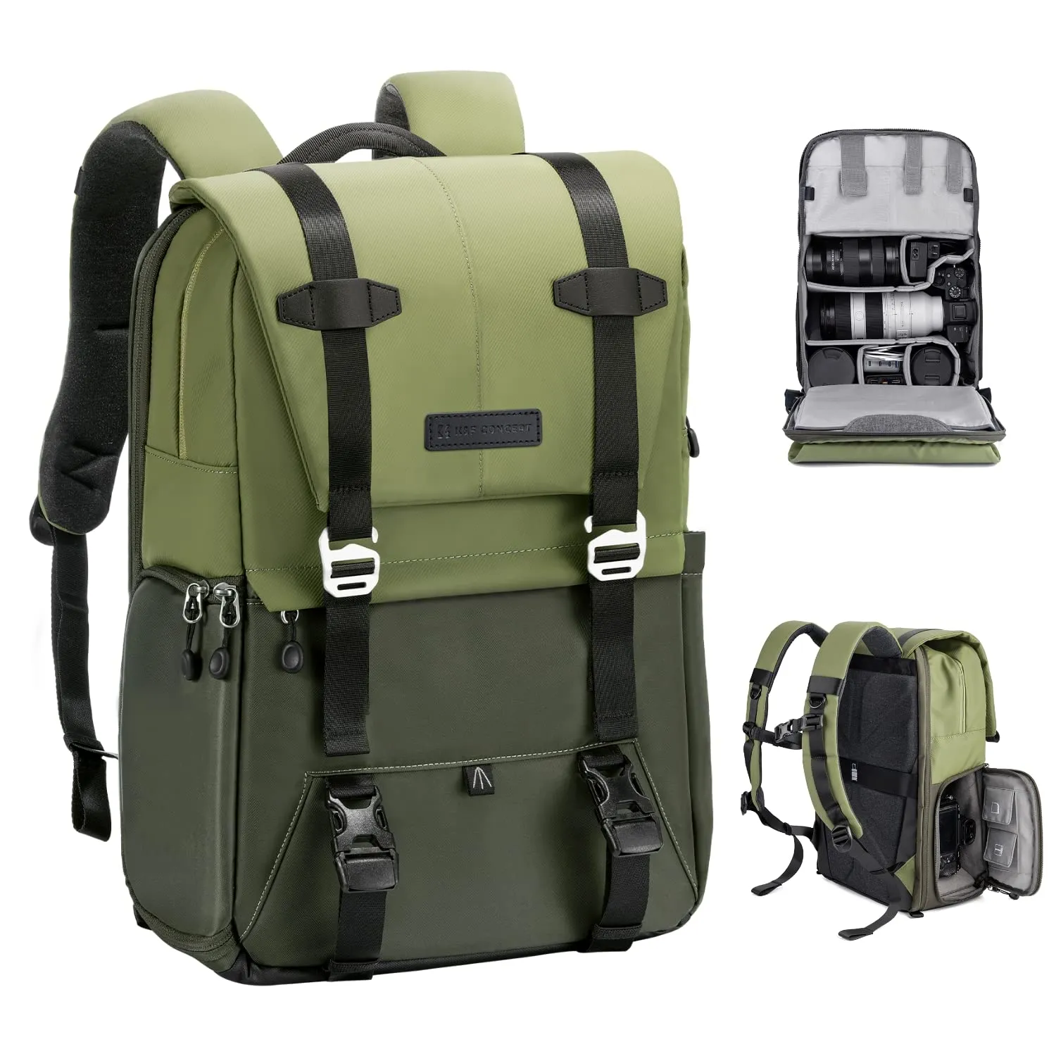 K&F CONCEPT Zaino Fotografico Professionale Impermeabile Antifurto, 20 Litri, Verde - immagine 1