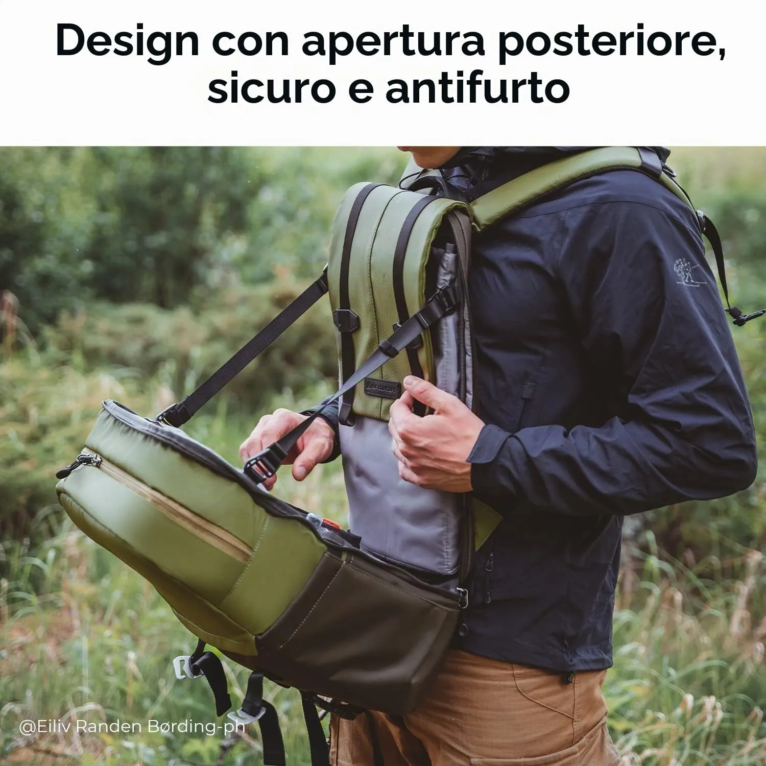 K&F CONCEPT Zaino Fotografico Professionale Impermeabile Antifurto, 20 Litri, Verde - immagine 4