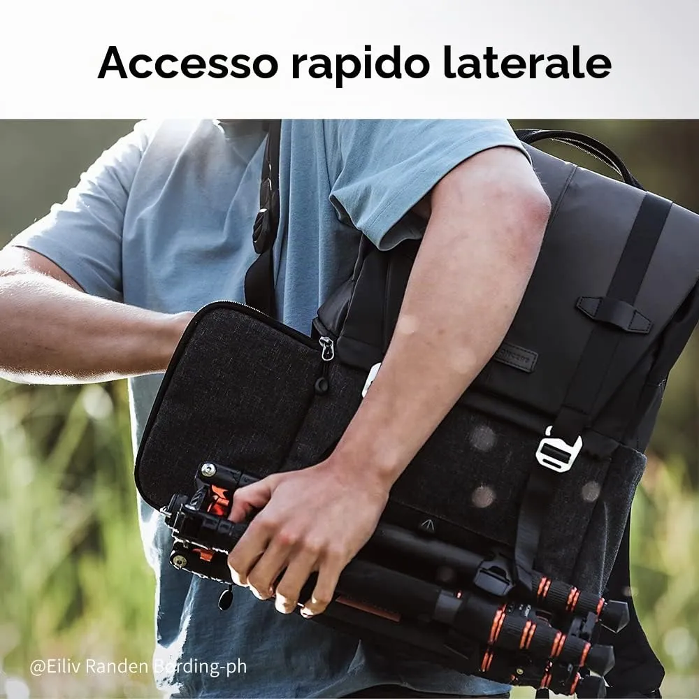 K&F Concept Zaino Fotografico Professionale Impermeabile Antifurto, 20 Litri, Grigio - immagine 4