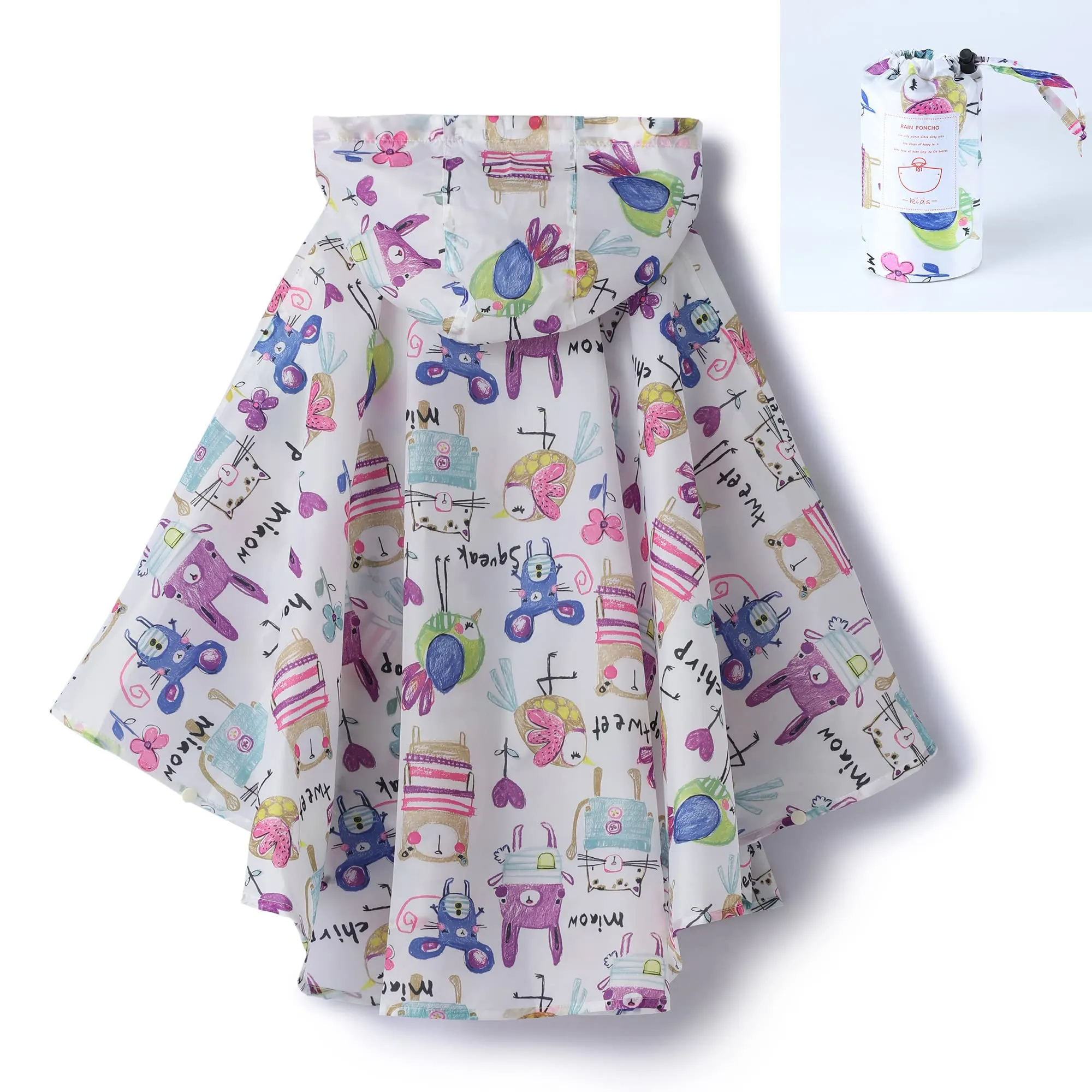 QIKADO Poncho Impermeabile per Bambini con Cappuccio e Borsa Portaoggetti, S - immagine 3