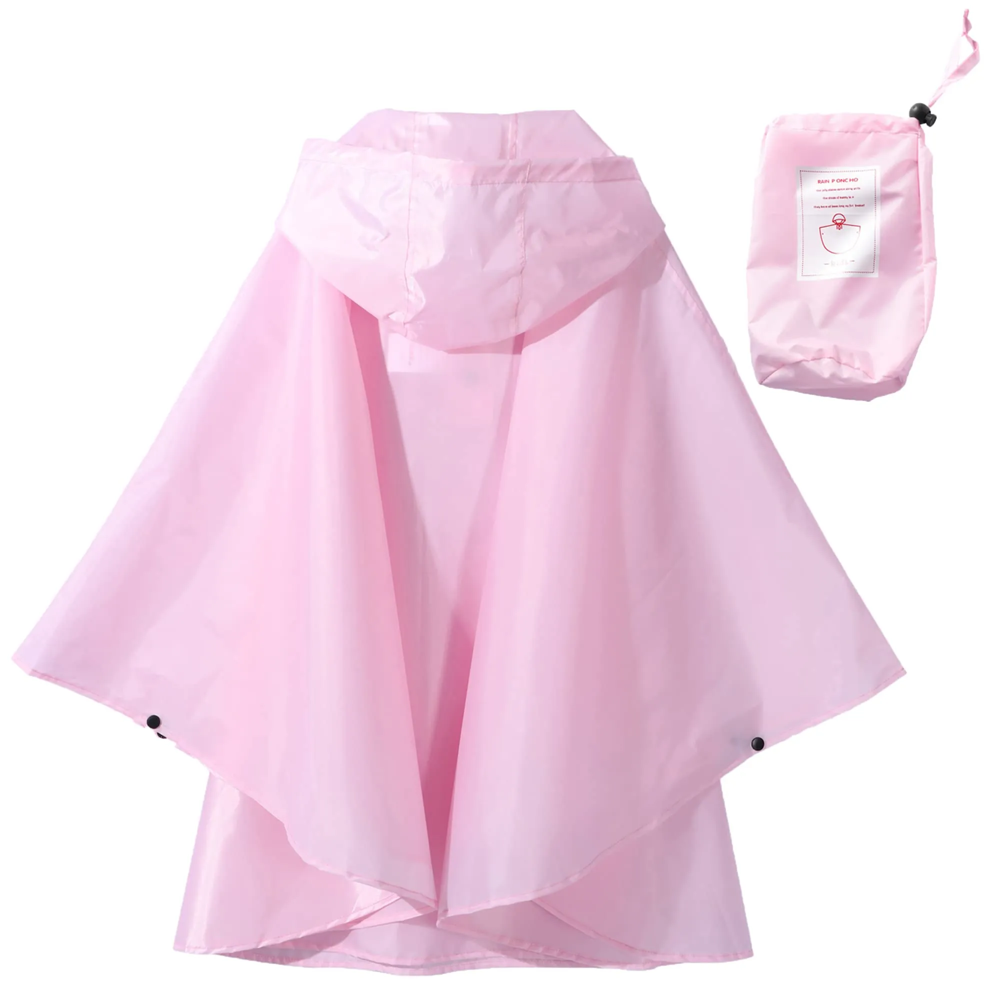 QIKADO Poncho Impermeabile da Pioggia con Cappuccio per Bambini, Poliestere, Pink, XL - immagine 3