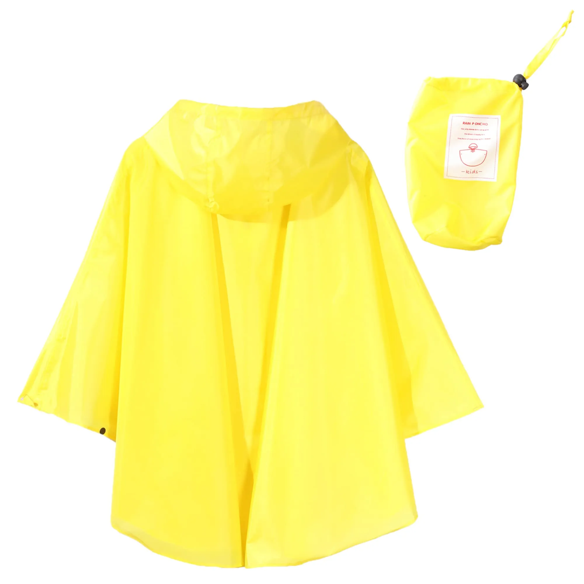 QIKADO Poncho Impermeabile per Bambini con Cappuccio, Giallo, Taglia S - immagine 2
