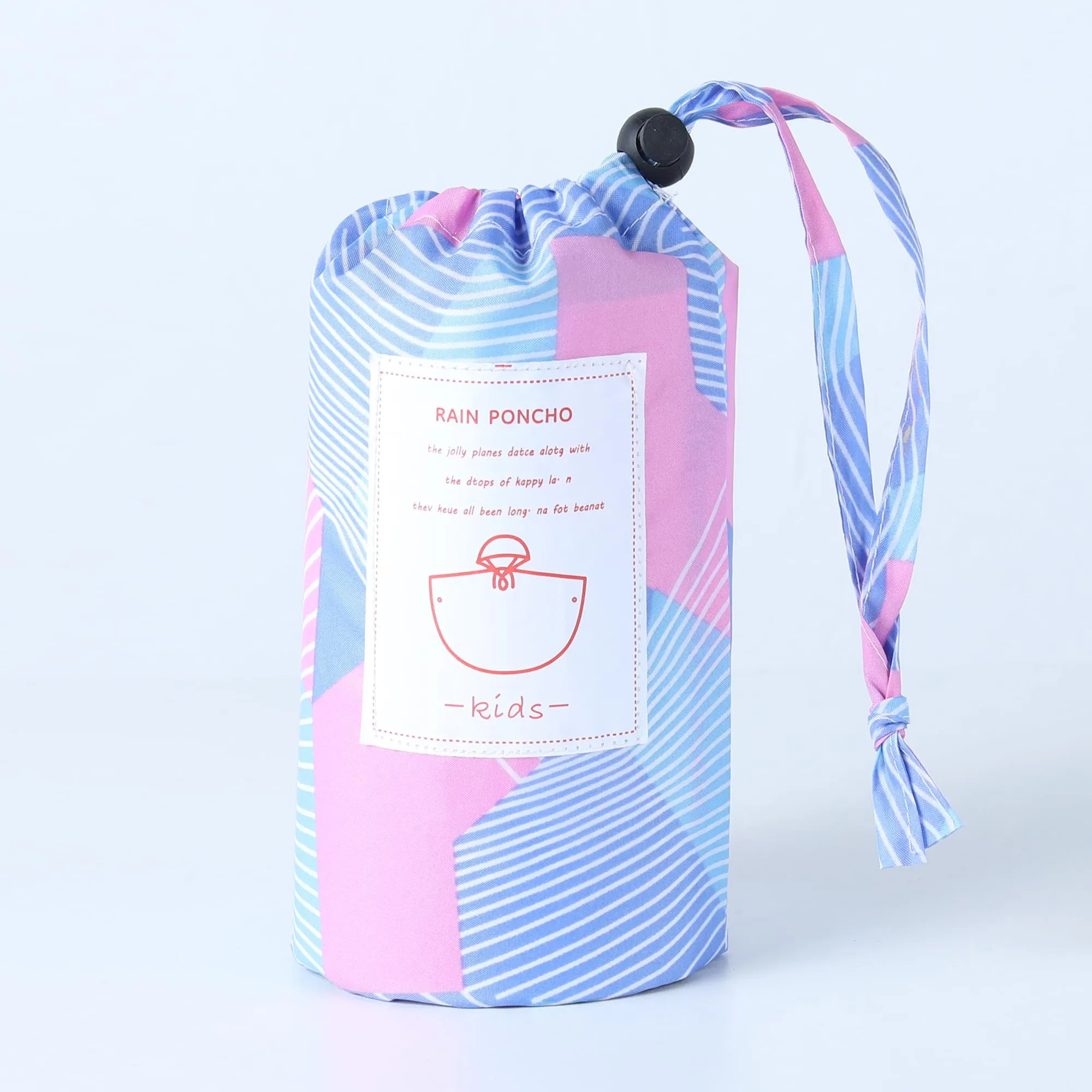 QIKADO Poncho Impermeabile per Bambini con Cappuccio e Custodia Tascabile, Rosa geometrico, XL - immagine 6