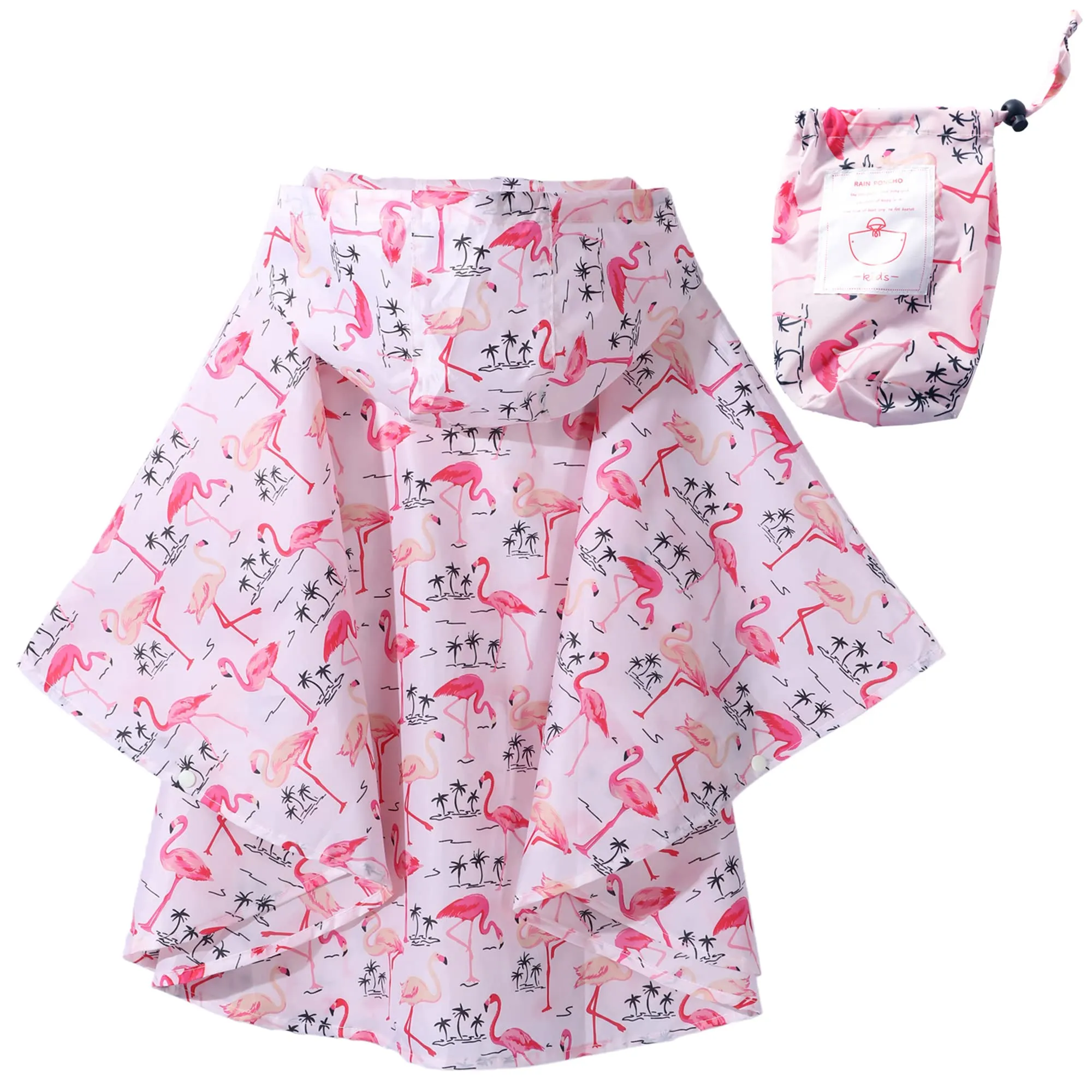 QIKADO Poncho Impermeabile per Bambino con Cappuccio e Custodia, Roter Flamingo, 8-12 anni - immagine 3