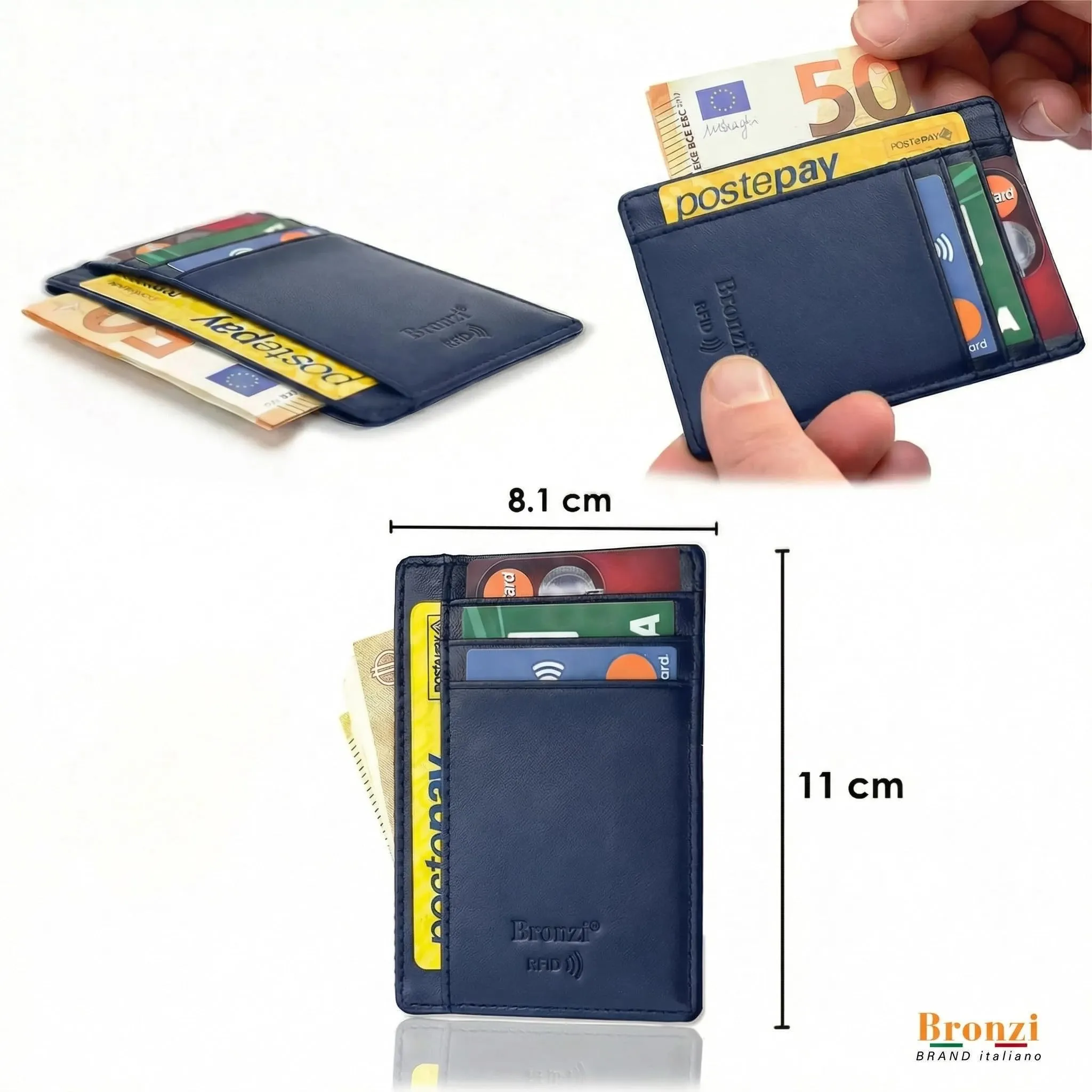 Bronzi Portafoglio Slim per Uomo e Donna, Blocco RFID, Blu - immagine 2
