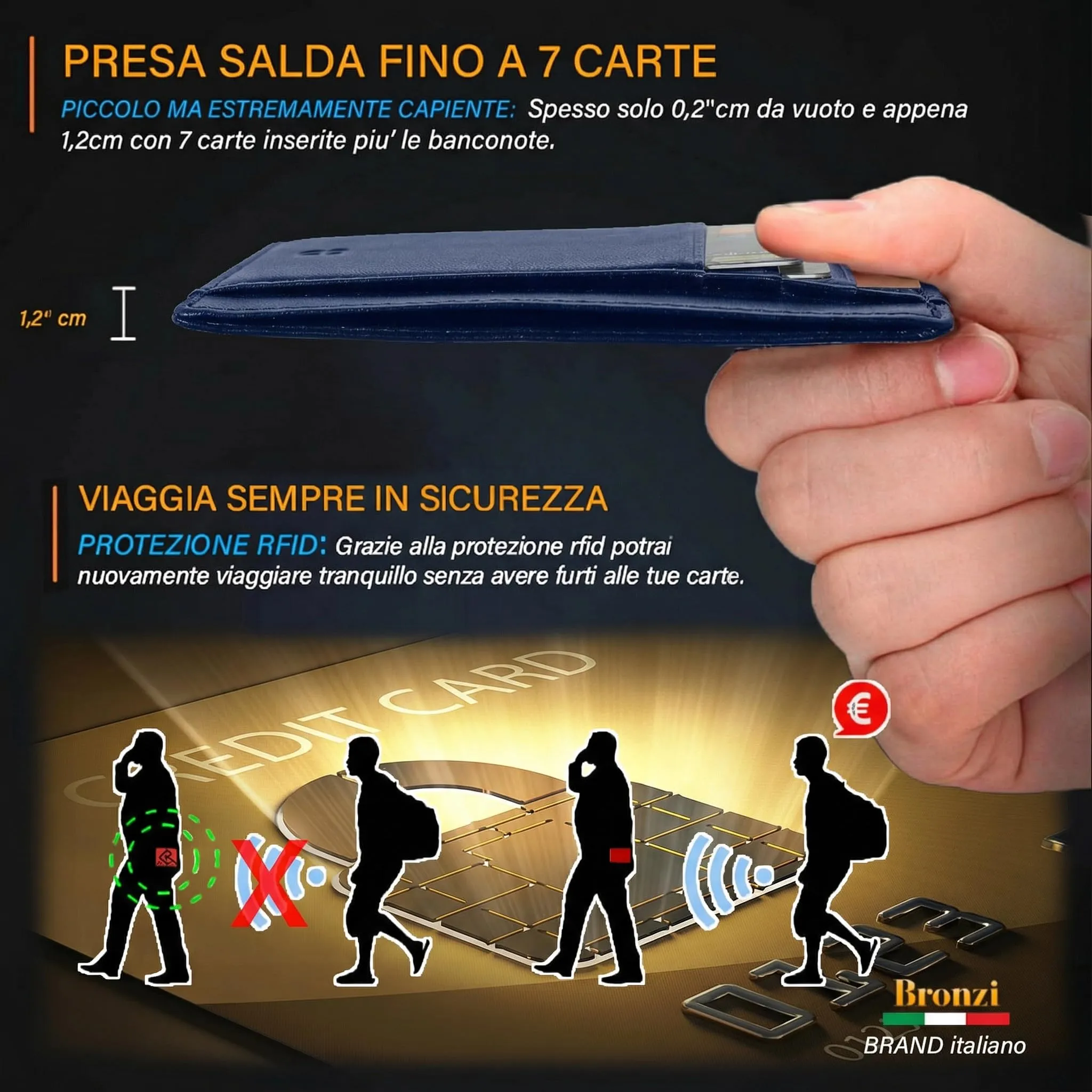 Bronzi Portafoglio Slim per Uomo e Donna, Blocco RFID, Blu - immagine 4
