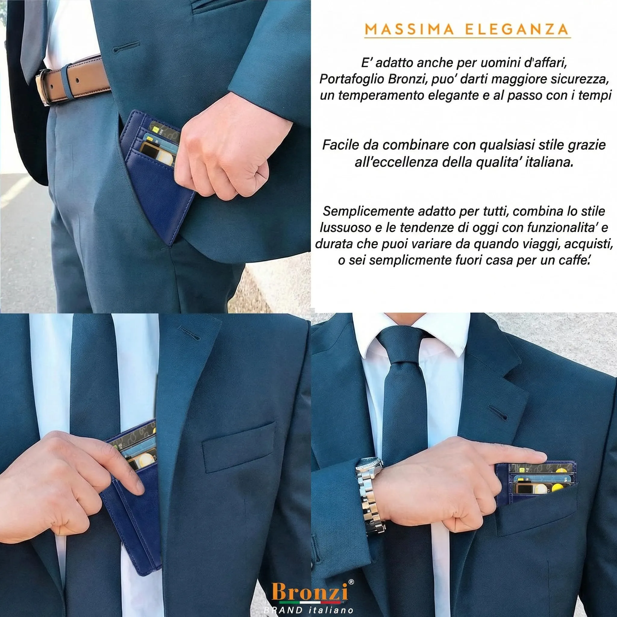 Bronzi Portafoglio Slim per Uomo e Donna, Blocco RFID, Blu - immagine 6