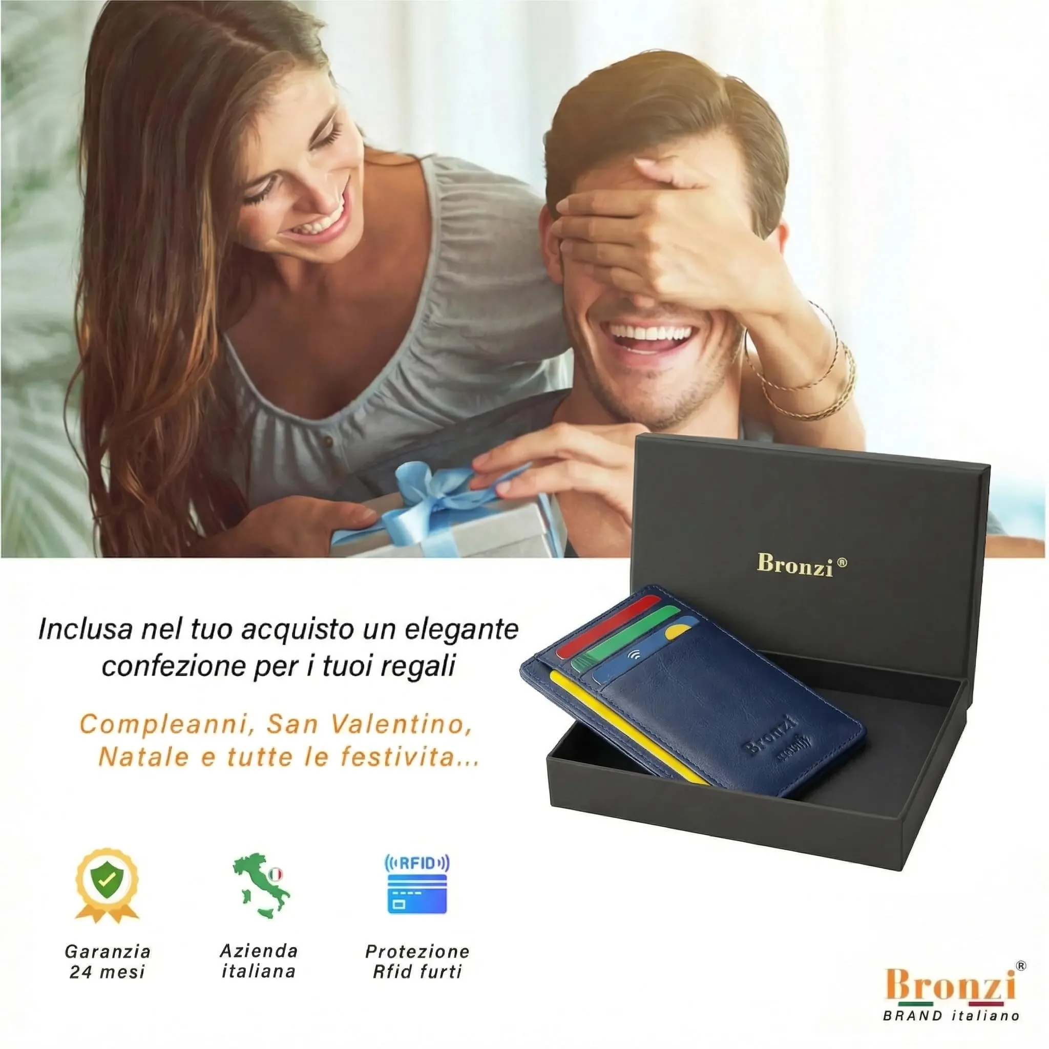 Bronzi Portafoglio Slim per Uomo e Donna, Blocco RFID, Blu - immagine 7