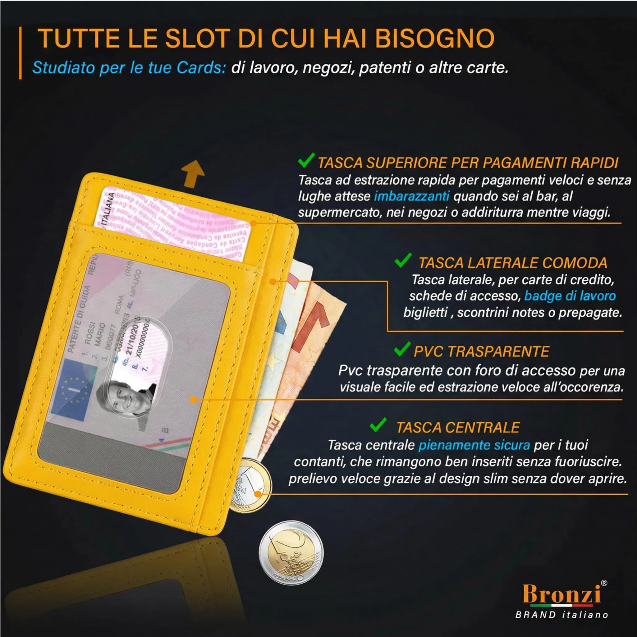 Bronzi Portafoglio Slim Porta Carte di Credito con Protezione RFID - immagine 3