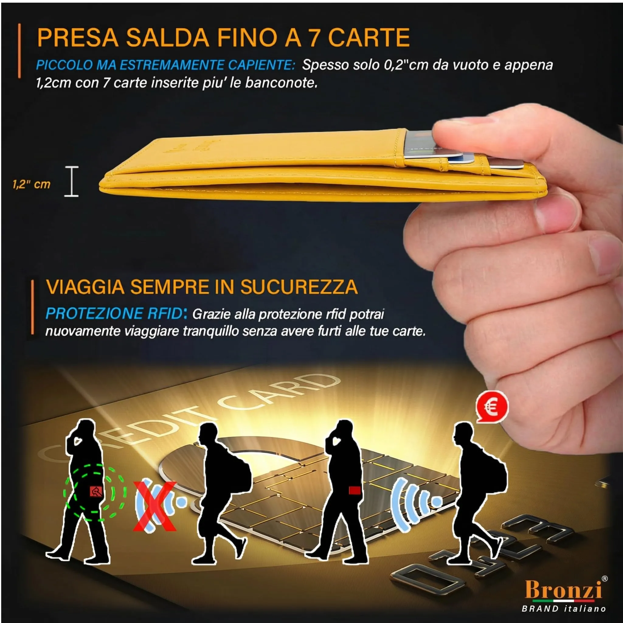 Bronzi Portafoglio Slim Porta Carte di Credito con Protezione RFID - immagine 4