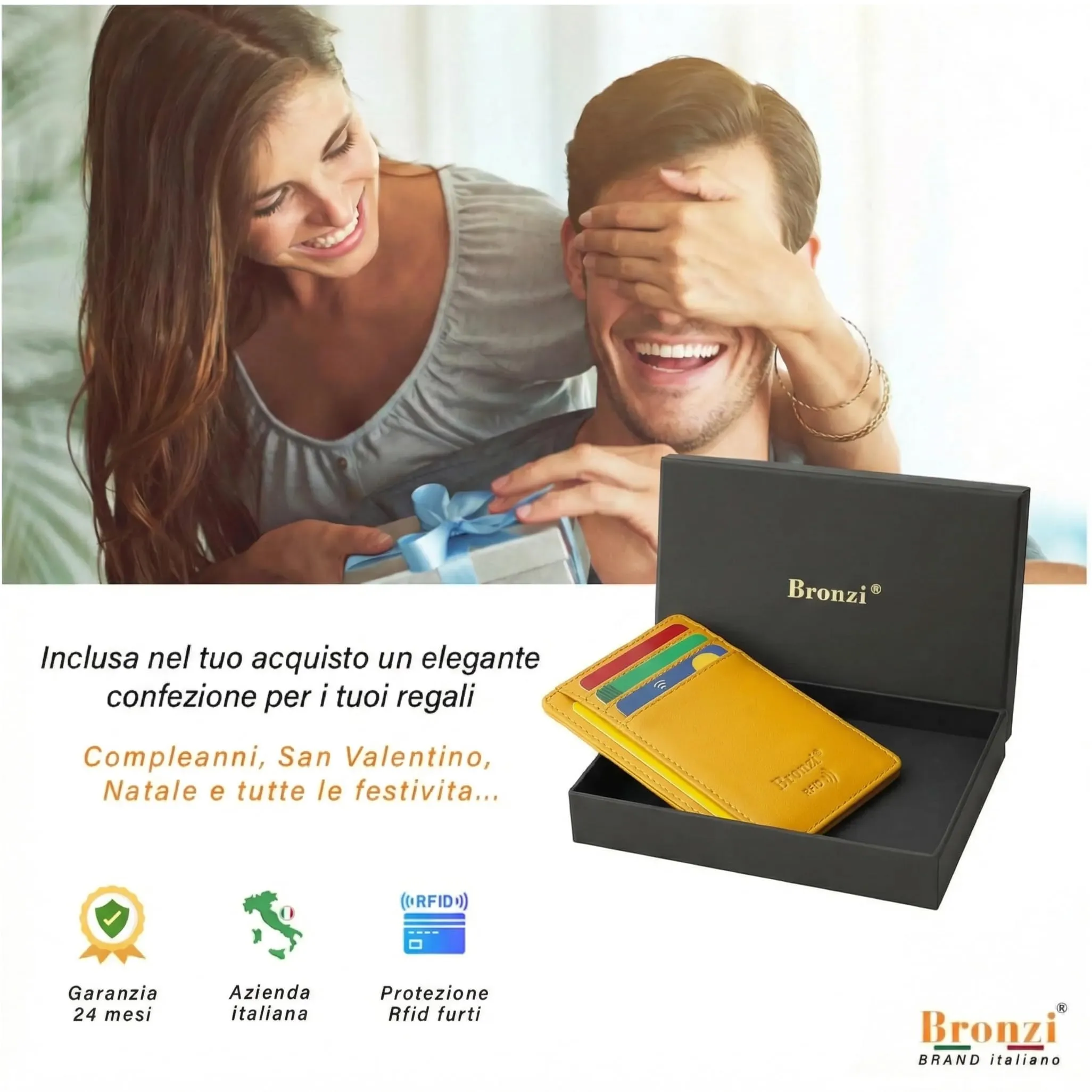 Bronzi Portafoglio Slim Porta Carte di Credito con Protezione RFID - immagine 7
