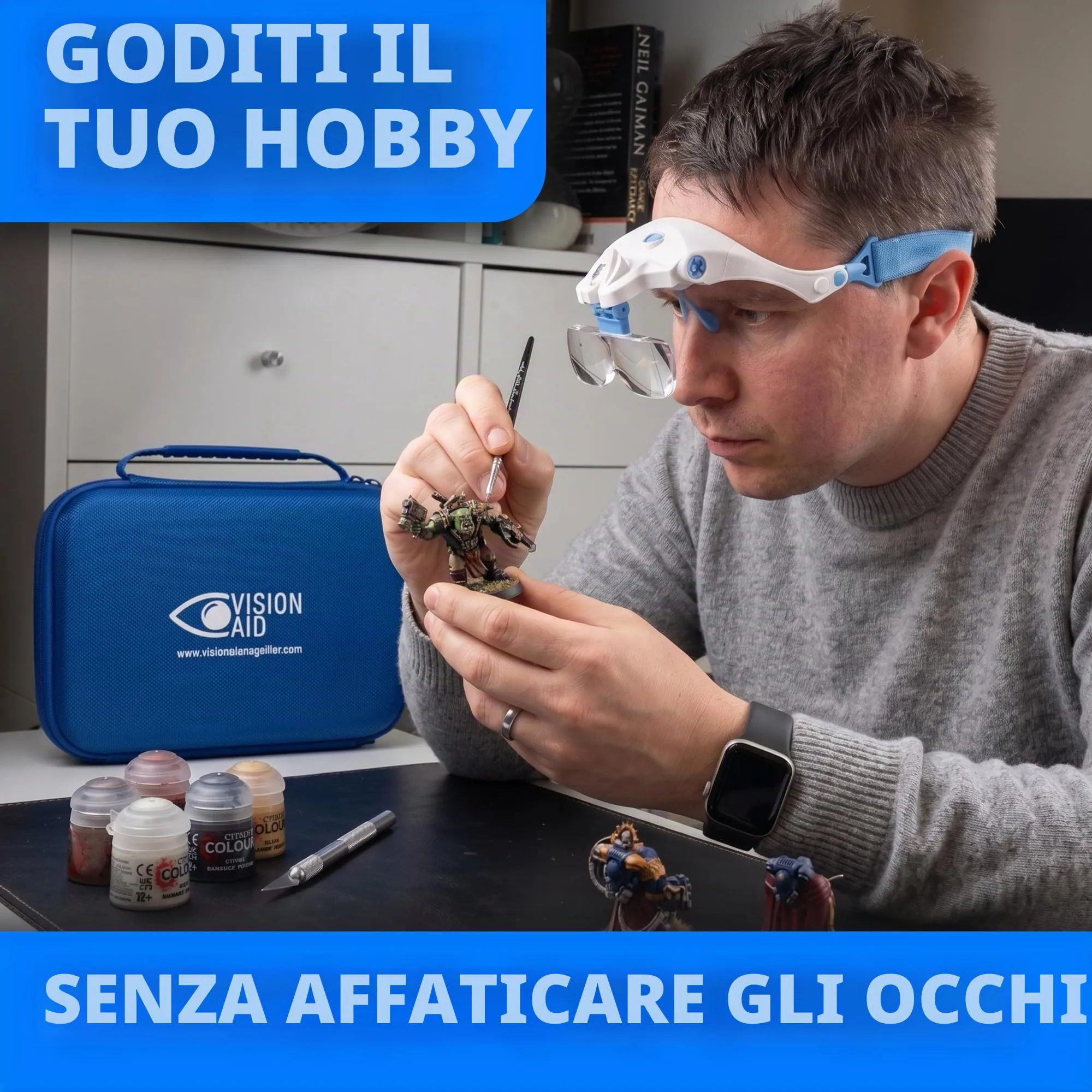 Vision Aid Lenti d'Ingrandimento con Luce LED Ricaricabile USB, 5 Lenti, Archetto e Custodia - immagine 4