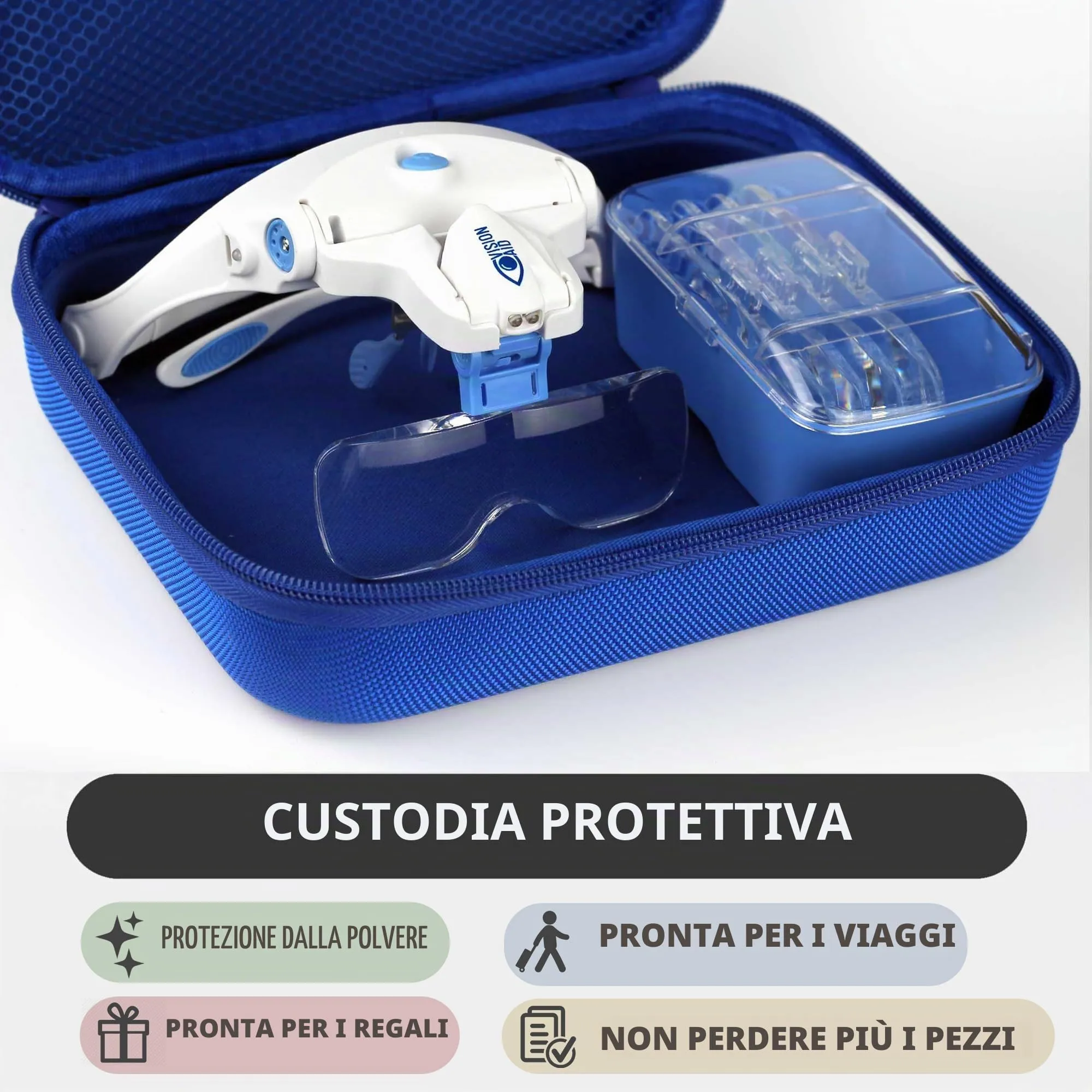 Vision Aid Lenti d'Ingrandimento con Luce LED Ricaricabile USB, 5 Lenti, Archetto e Custodia - immagine 7