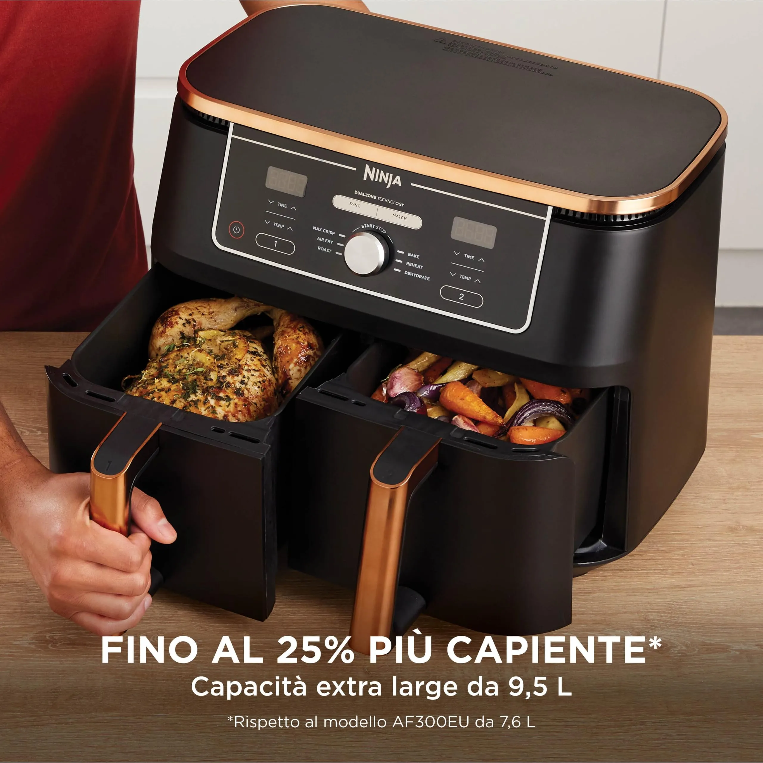 Ninja Foodi Max Dual Zone Friggitrice ad Aria 6 in 1, 9,5L, Rame/Nero - immagine 3