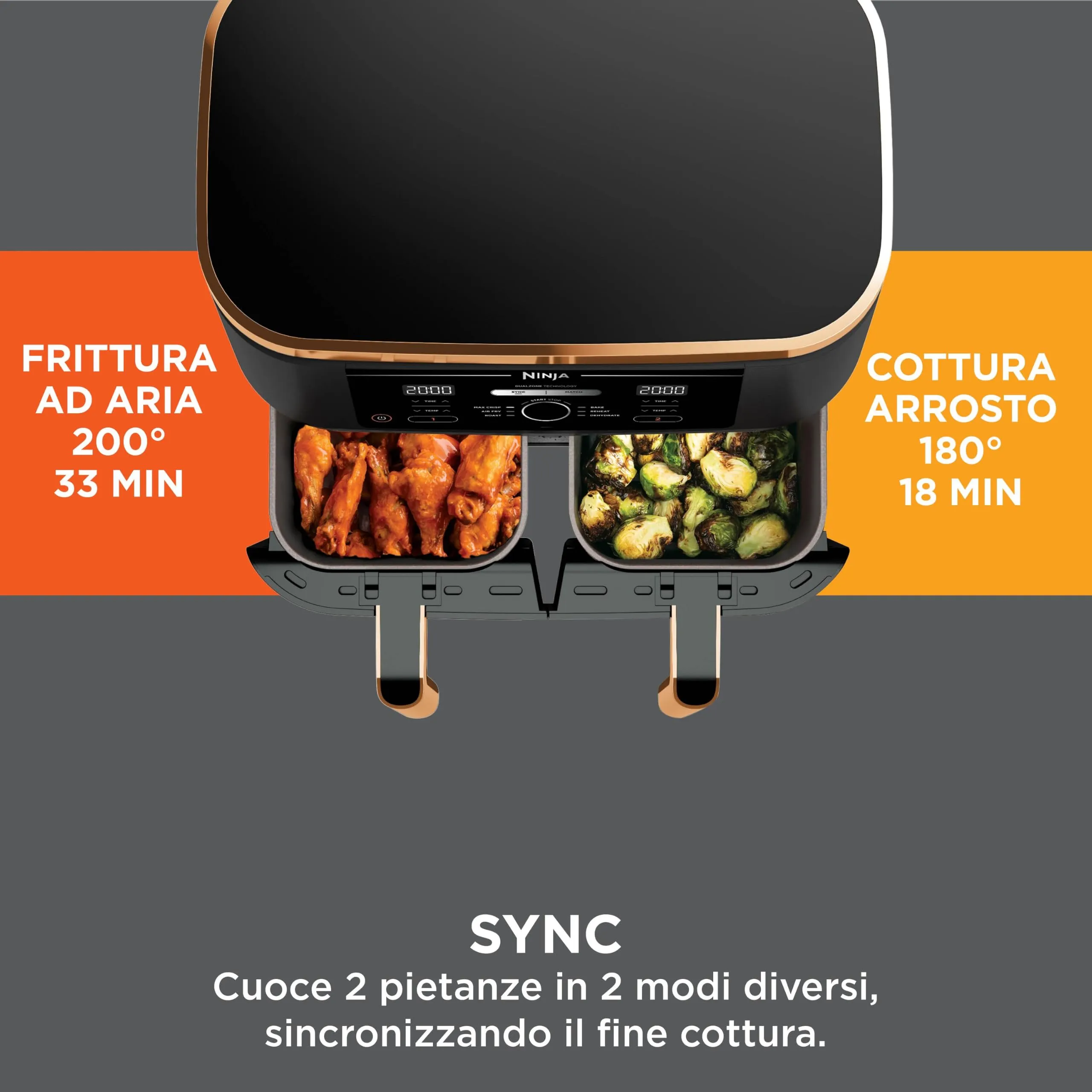 Ninja Foodi Max Dual Zone Friggitrice ad Aria 6 in 1, 9,5L, Rame/Nero - immagine 4