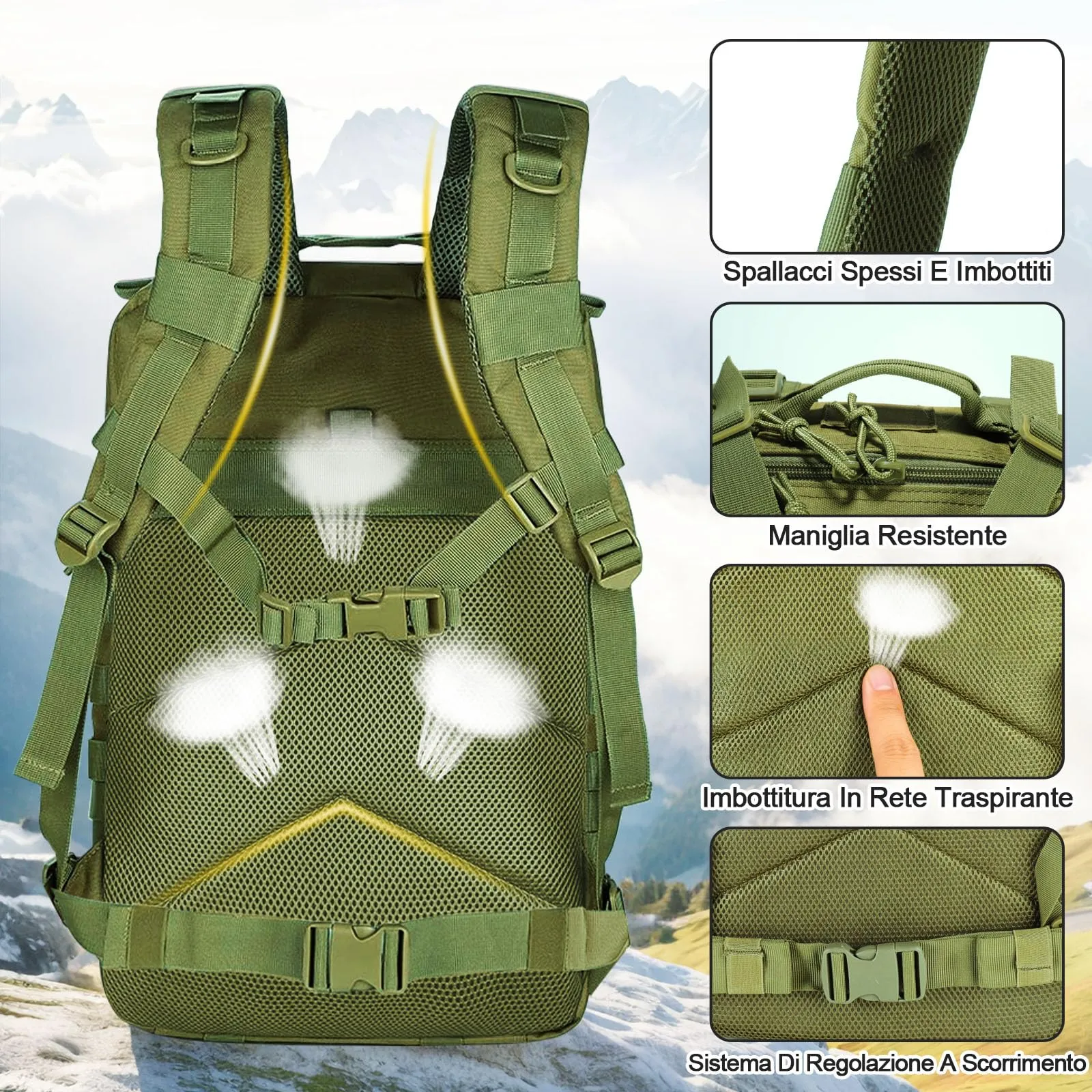SHANNA Zaino Tattico Militare 45 Litri Assault Backpack con Sistema Molle e Borsa per Bottiglia d'Acqua - immagine 4