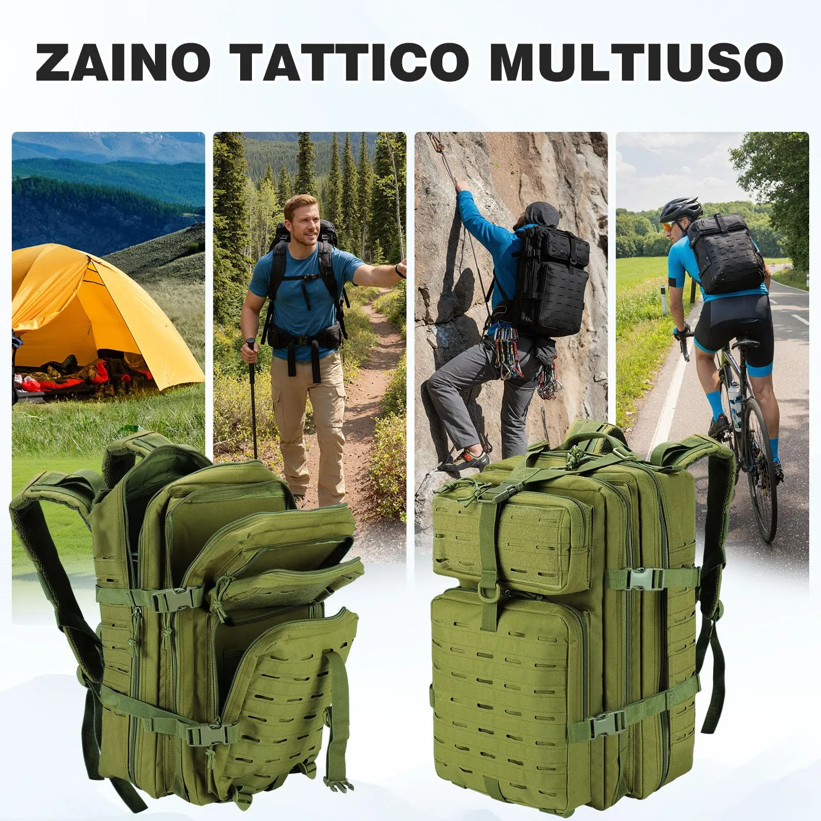 SHANNA Zaino Tattico Militare 45 Litri Assault Backpack con Sistema Molle e Borsa per Bottiglia d'Acqua - immagine 7