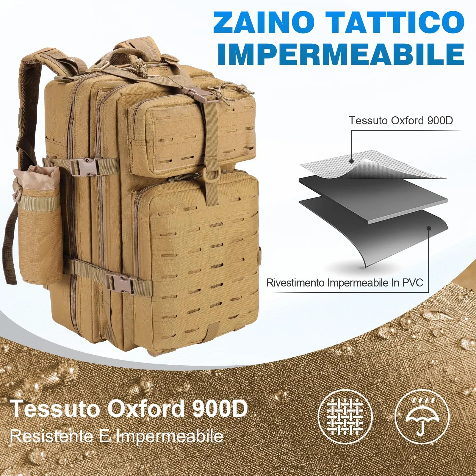 SHANNA Zaino Tattico Militare 45 Litri Impermeabile con Sistema Molle per Hiking, Campeggio e Trekking - immagine 6