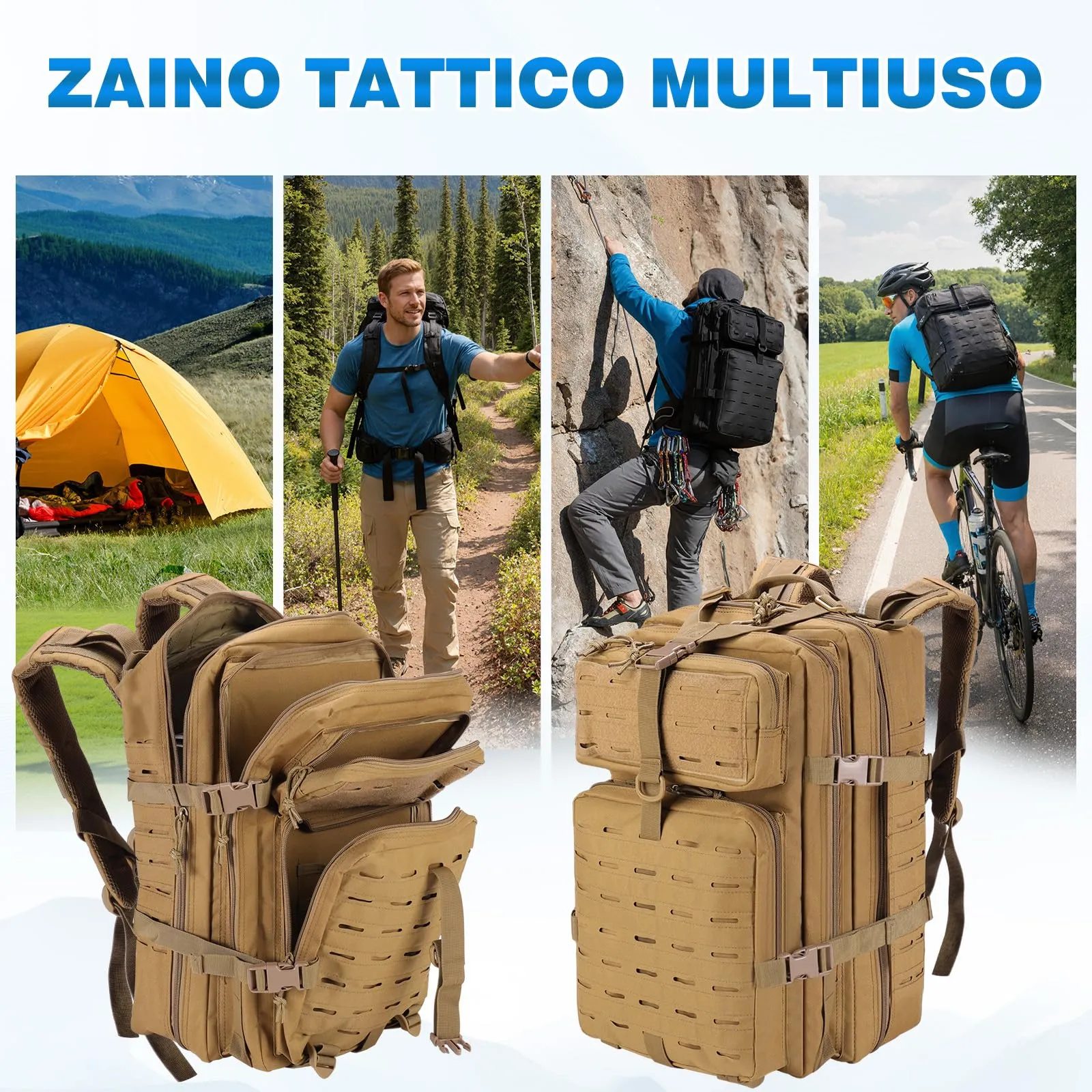 SHANNA Zaino Tattico Militare 45 Litri Impermeabile con Sistema Molle per Hiking, Campeggio e Trekking - immagine 7