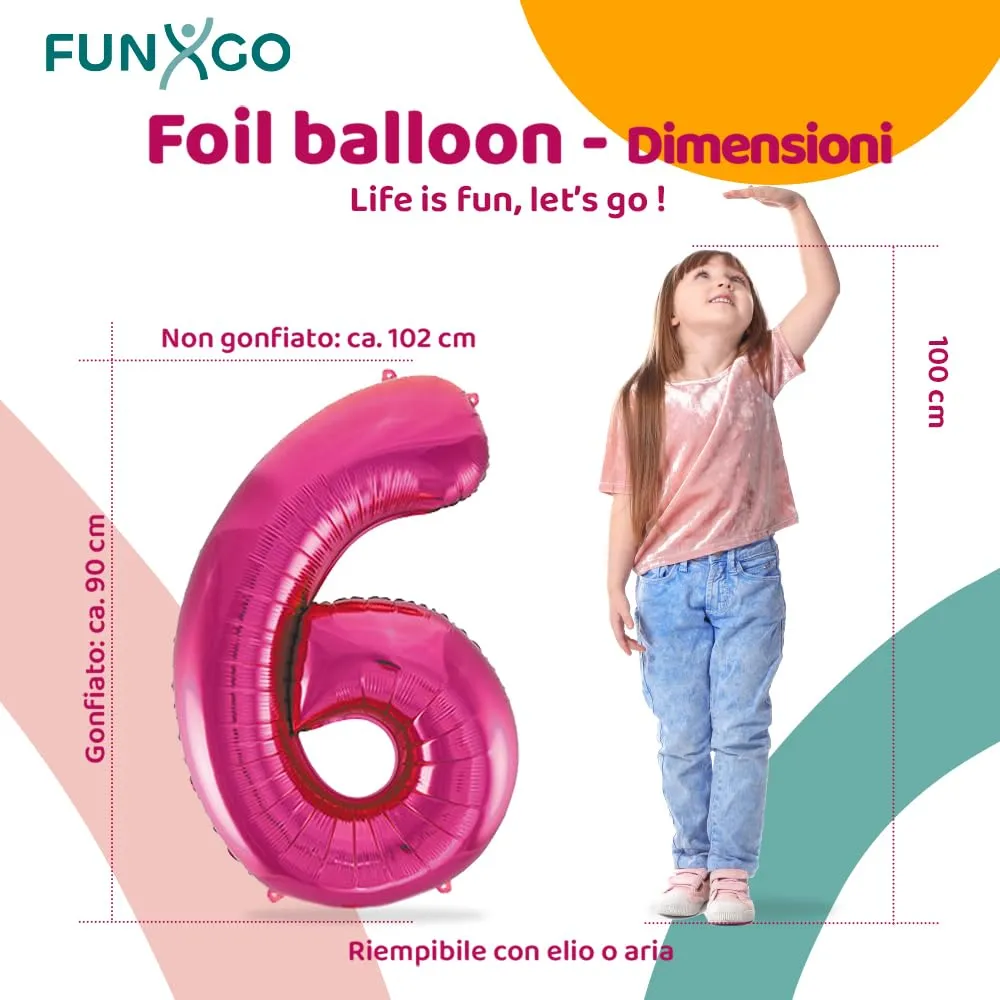 FUNXGO Palloncino in pellicola Numero 6, Rosa - immagine 2