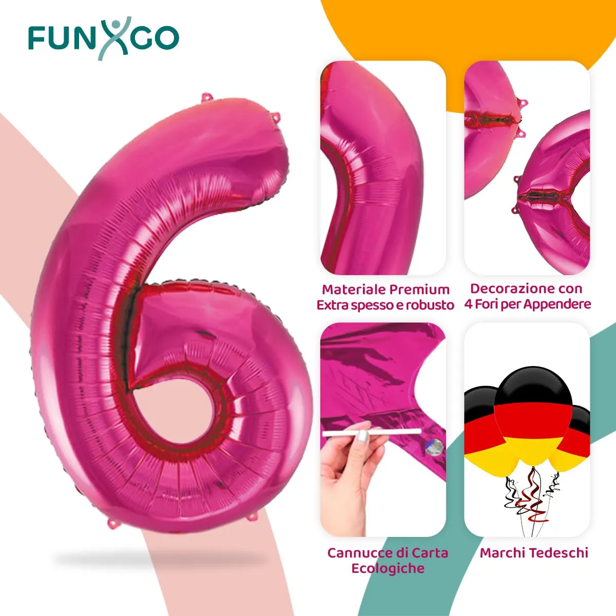 FUNXGO Palloncino in pellicola Numero 6, Rosa - immagine 3