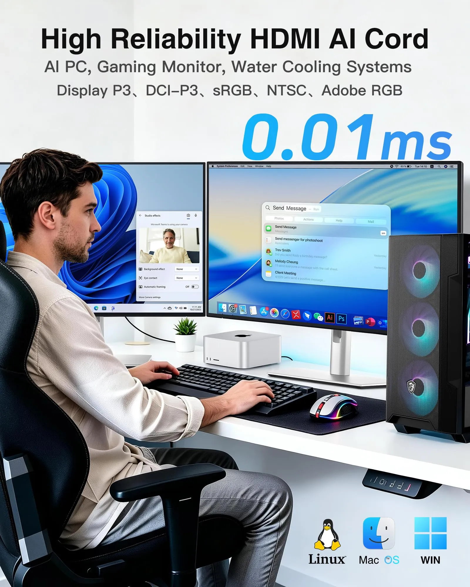 Ubluker Cavo HDMI 48Gbps 0.5M, 10K 8K 4K, 240Hz 144Hz 120Hz, HDR10+, ARC eARC HDCP2.3 - immagine 3